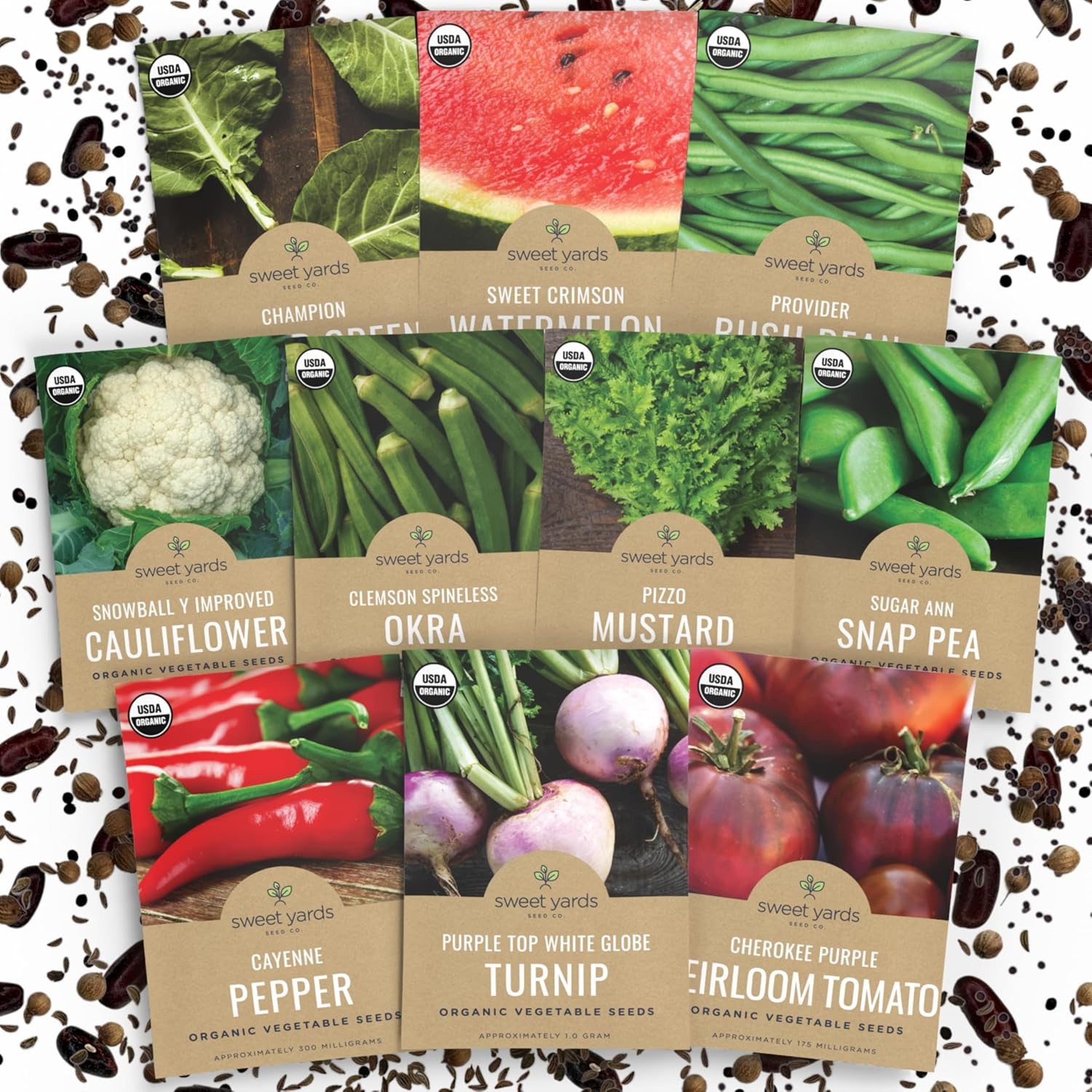 Organic Southern Garden Seeds Variety Pack – 10 Individual Packs – 2025 Season – Sugar Ann Snap Pea, Sweet Crimson Watermelon and More! for Indoor & Outdoor Planting (Non-GMO, Certified Organic)