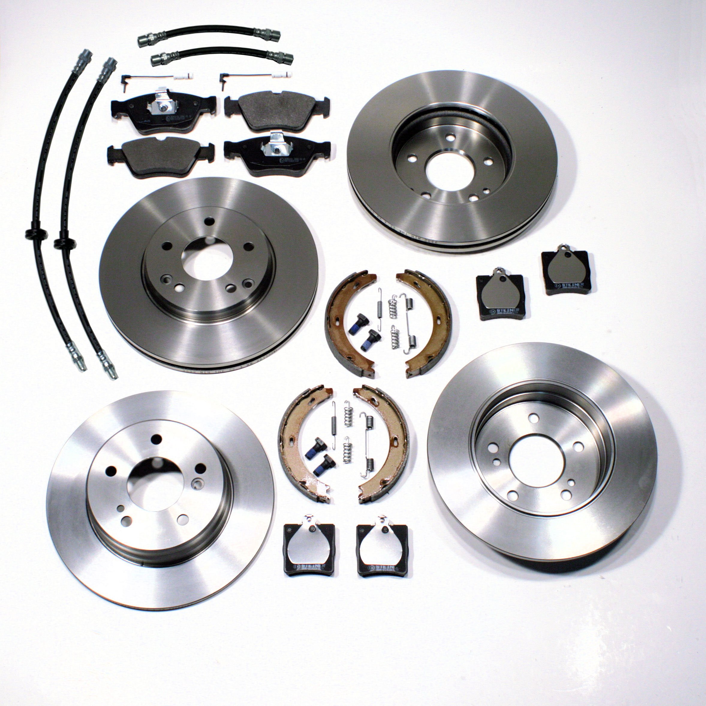 passend für: SLK - R170 + R171 - Bremsscheiben Set + Beläge Sensoren Bremsschläuche Handbremsbacken Zubehör vorne hinten