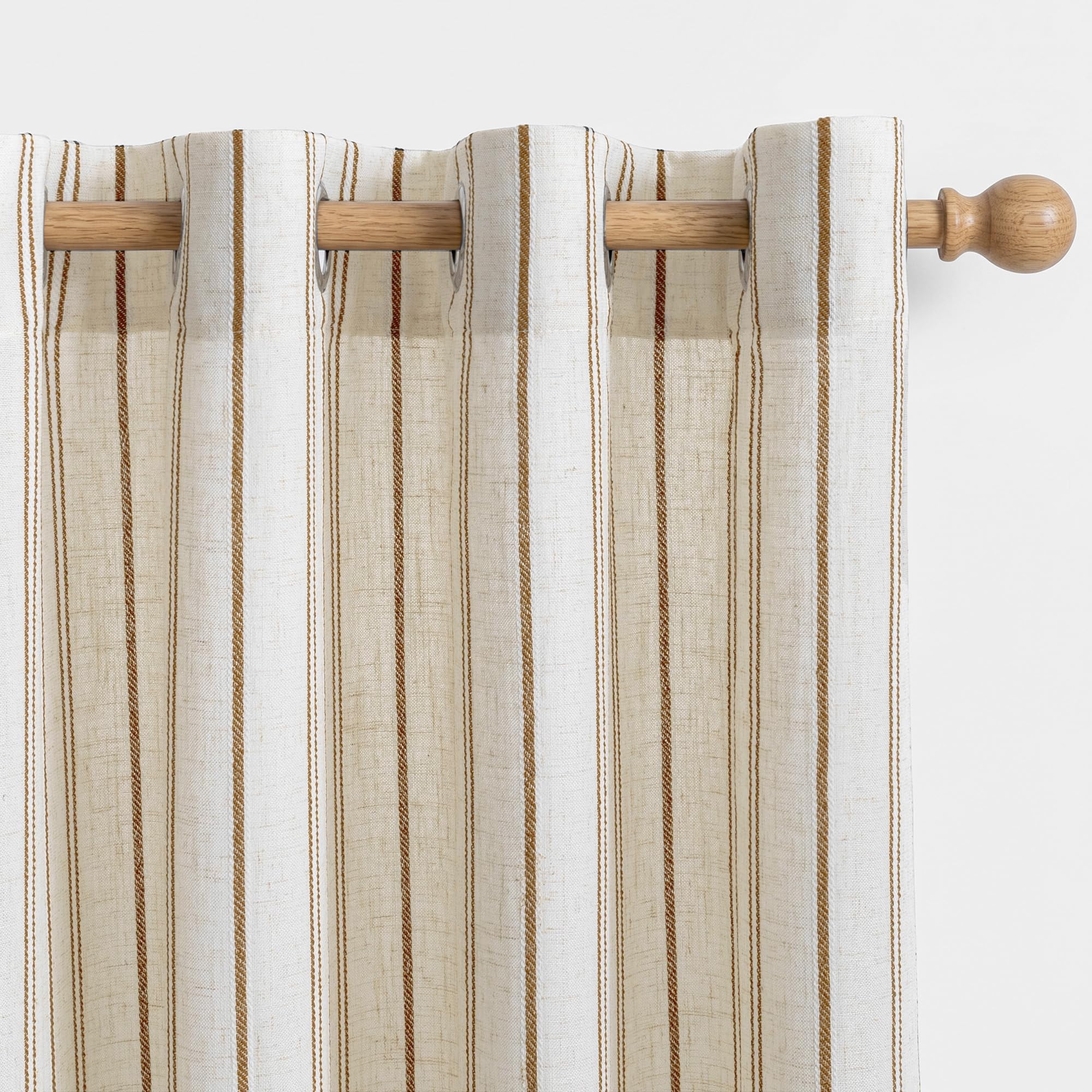 Rideau Voilage 140x245cm Lin Beige à Rayures Verticales Kaki 2er