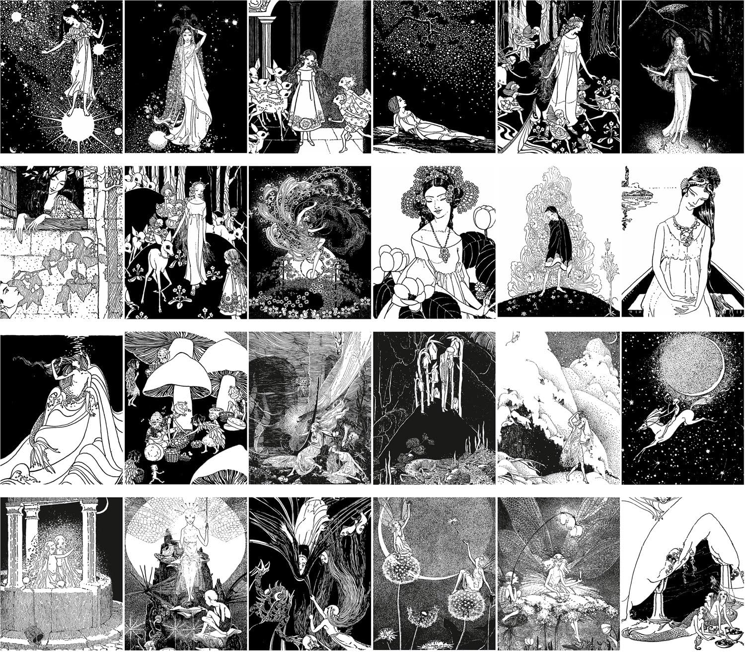 PIXILUV Vintage PostCards 24 pcs Fairy and Fantasy Vintage Book Engraving Illustration image 2