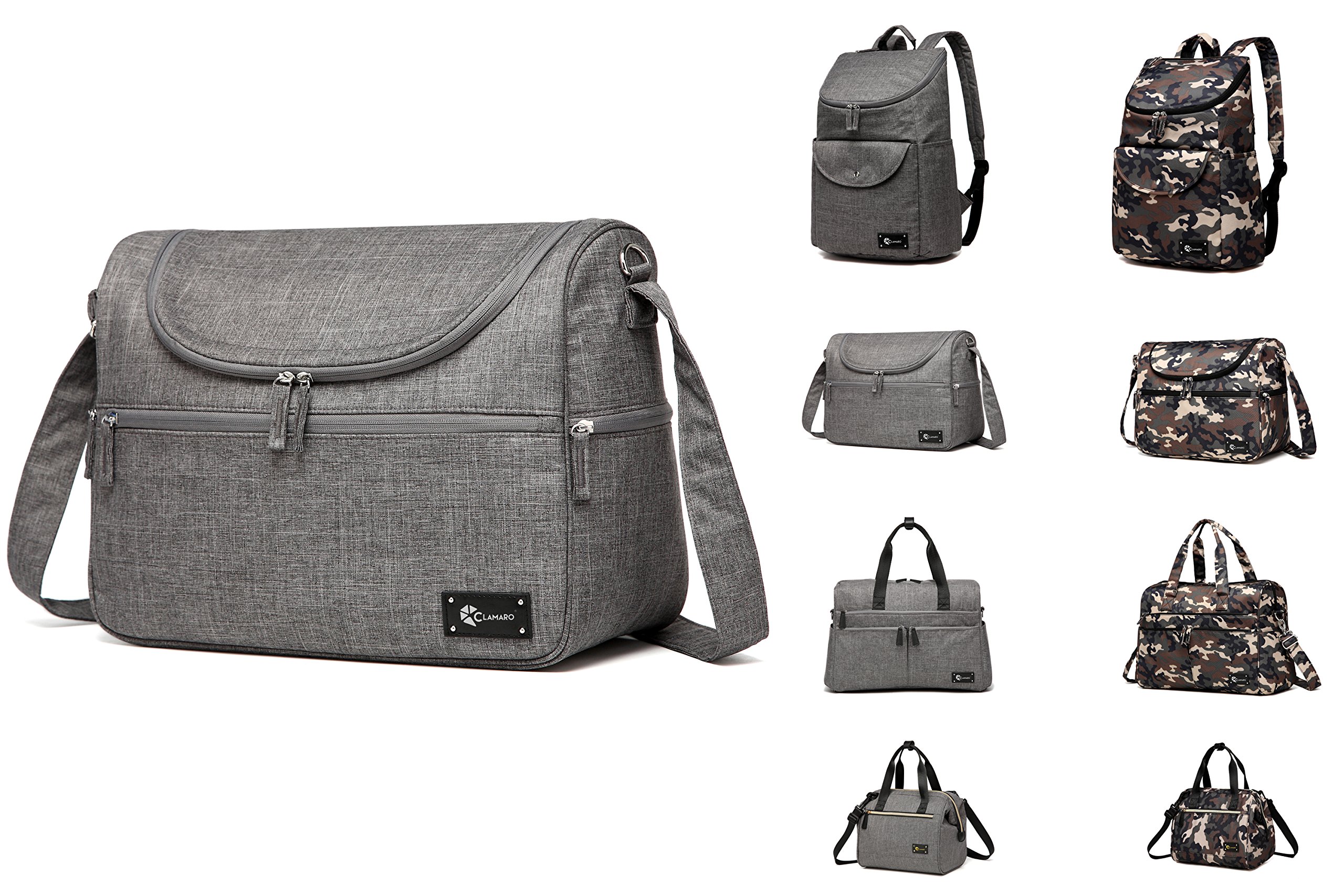 Clamaro 'Baby Explorer M' torba do przewijania duża 16 litrów z podkładką do przewijania, torba dziecięca z uchwytem i paskiem do noszenia, z 2 przegródkami termicznymi, kieszeniami na zamek błyskawiczny i przegródkami - lniana szara
