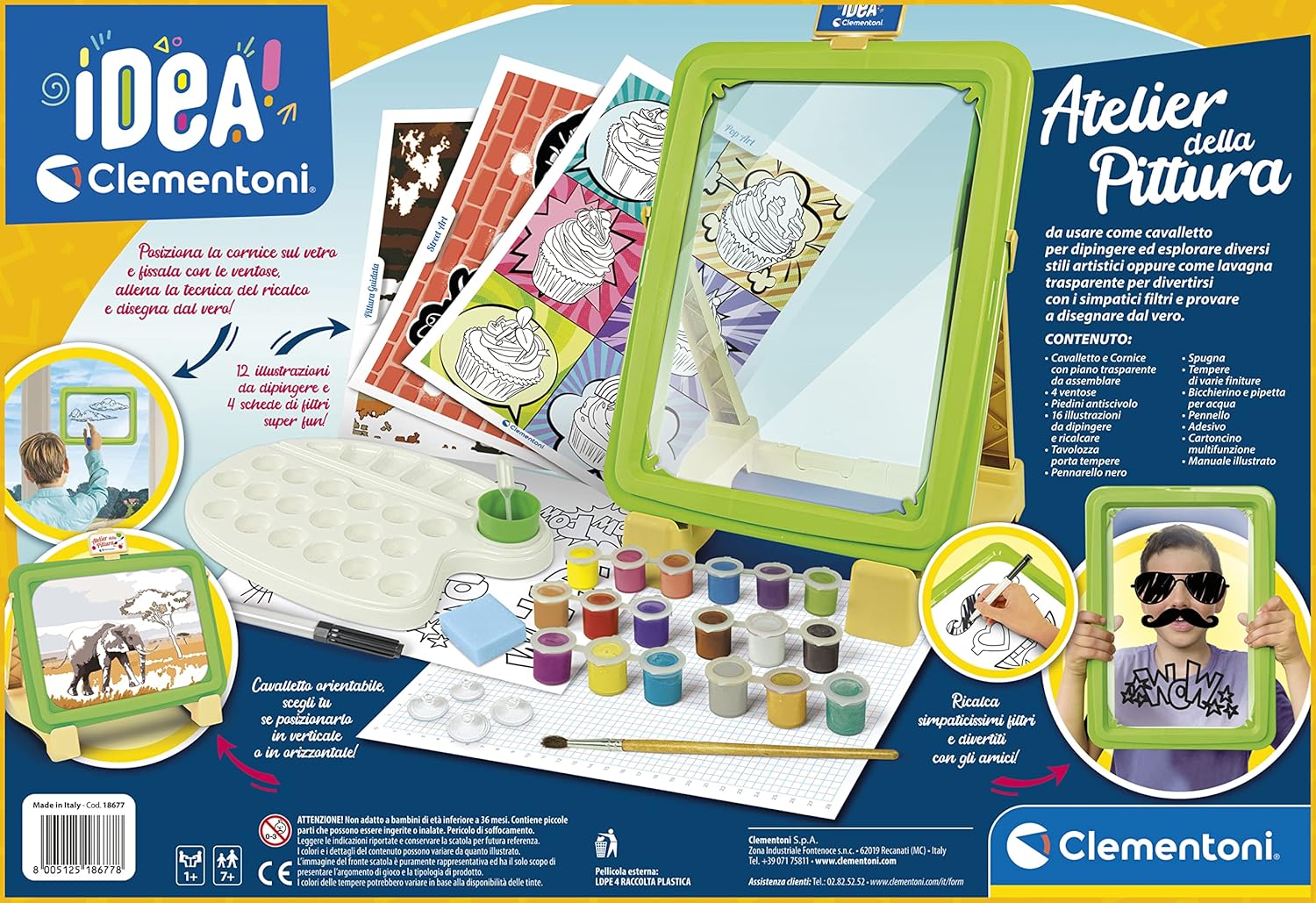 Clementoni - Idea-Atelier Set Painting by Numbers - Blackboard with Painting Easel, Art Kit Children 7 Years - Made in Italy, Multicoloured, 18677