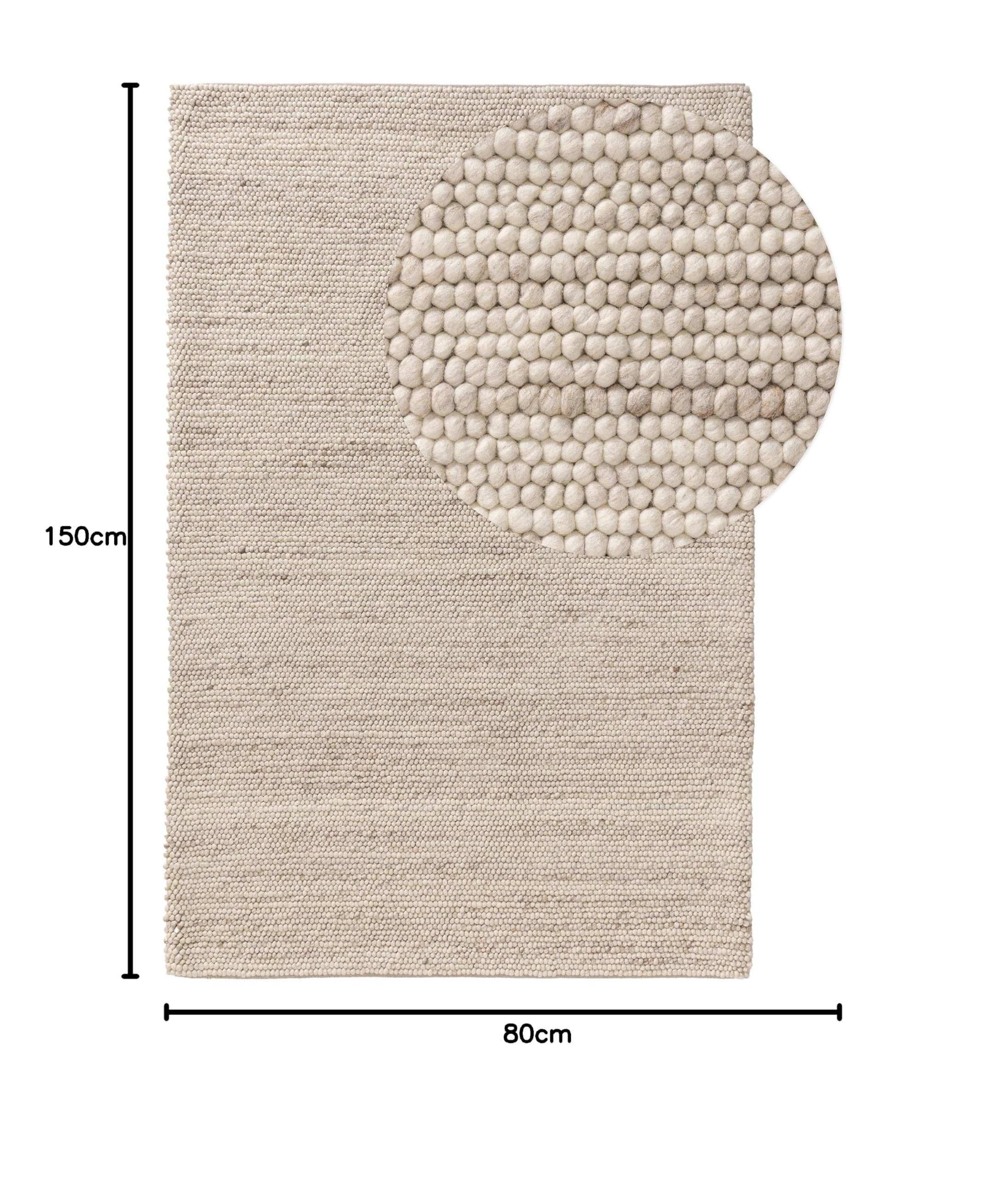 benuta Tapis en pure laine Beads - Laine - Rectangulaire & Style : Uni, Natural Living - Facile d'entretien pour salon, chambre à coucher, beige, 80 x 150 cm