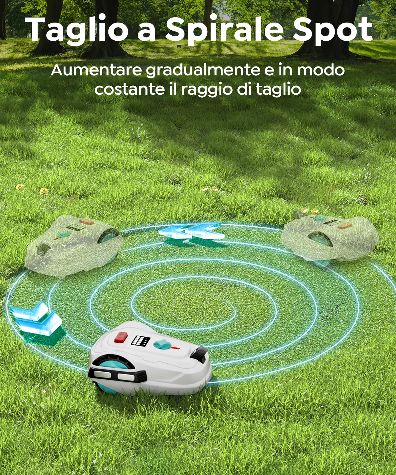 YARDCARE M800Plus Robot Tagliaerba Senza Filo Perimetrale, 800 m², Posizionamento GPS + Visione AI, Robot Tosaerba, Modalità di Taglio a U, Rilevamento di 150 Ostacoli, Ricarica Automatica, App