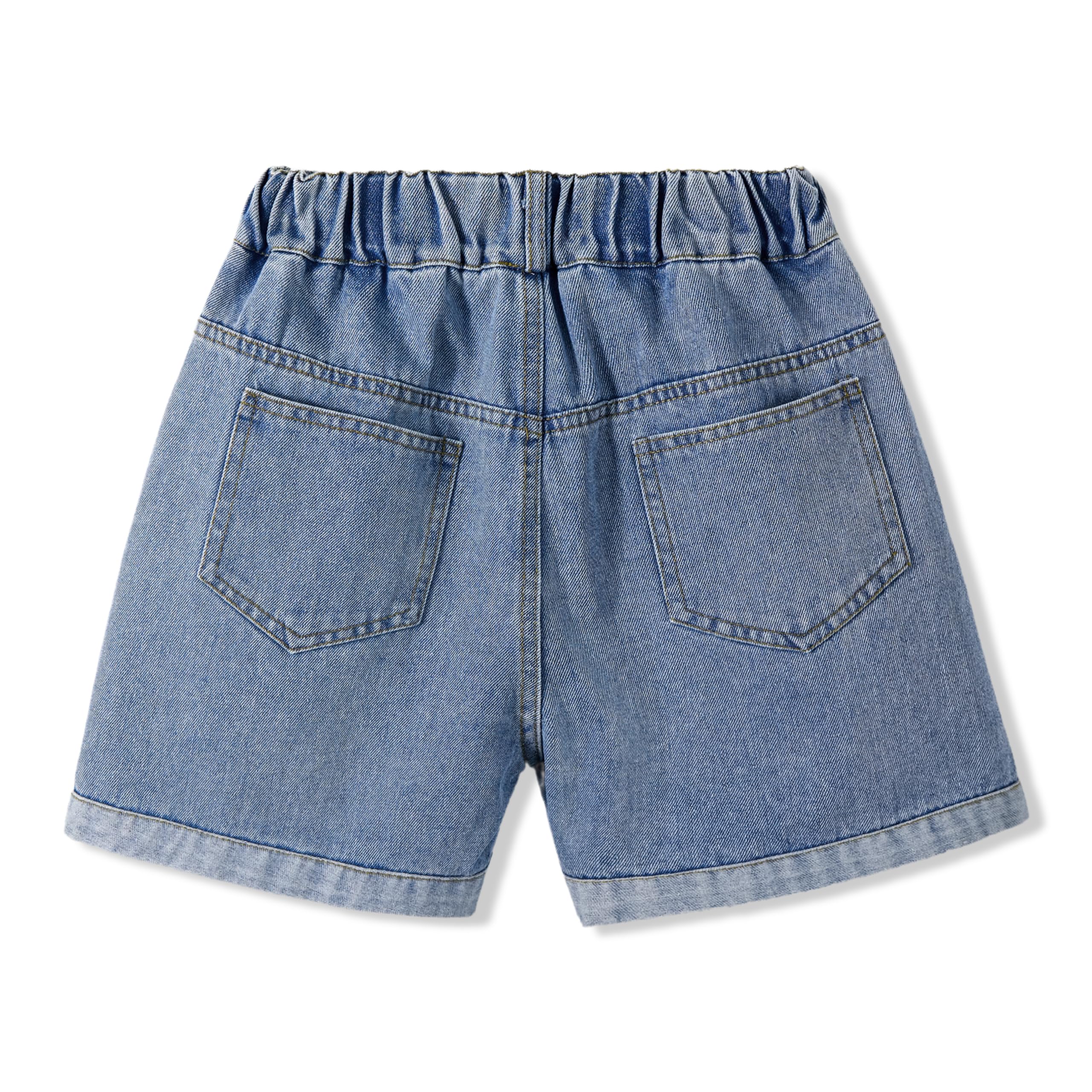 Rolanko Vaqueros Pantalones Cortos para Niñas, Cintura Elástica, Rasgados Jeans Cortos de Verano con Bolsillos para Niños
