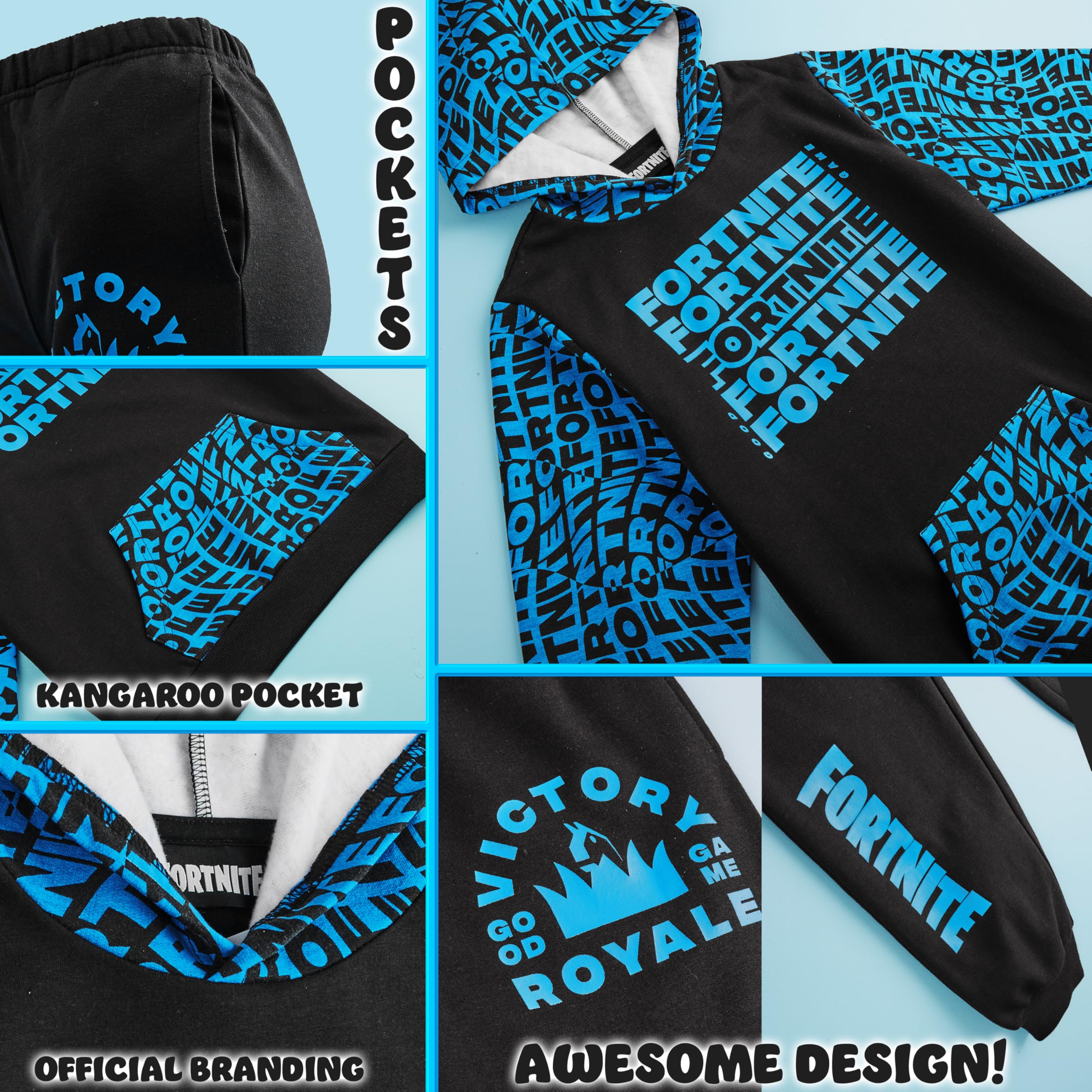 Fortnite Zestaw dresowy dla chłopców, nastolatków, bluza z kapturem i joggerami, bluza z kieszenią kangurka, prezenty dla graczy dla chłopców