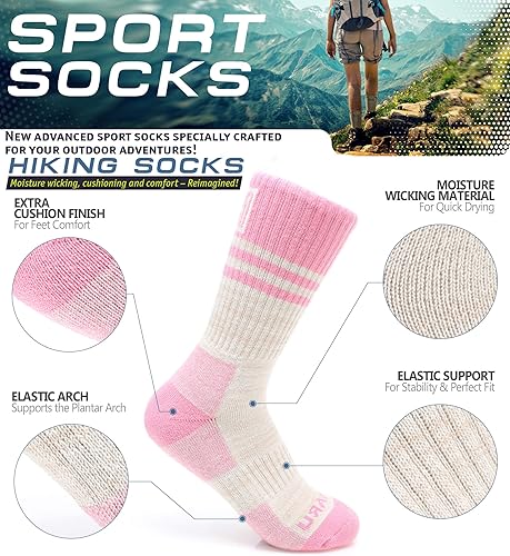 Miniatura 2 de MIRMARU 5 pares de calcetines de senderismo para mujer que absorbe la humedad al aire libre atlético cojín de deportes