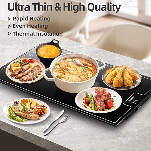 Miniatura 7 de Bandeja de calentamiento eléctrica (grande de 22 x 14 pulgadas) con control de temperatura ajustable, calentador de alimentos, mantiene la comida