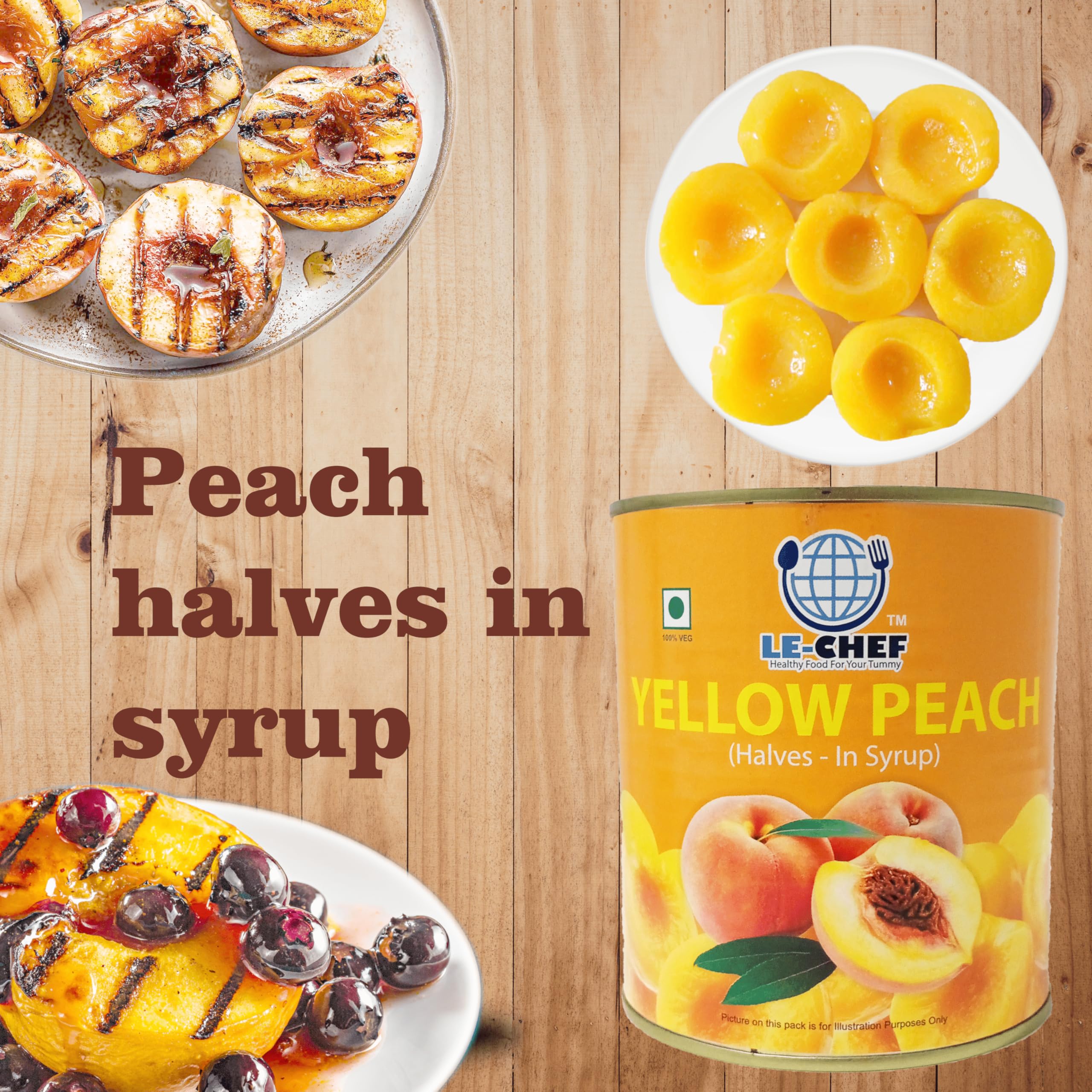 LE-CHEF Yellow Peach Halves in Syrup | Juicy Canned Peaches for