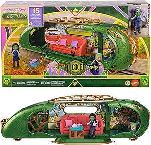Mattel Universal Pictures’ Wicked Emerald City Train Playset with Elphaba Small Doll, 3 Play Spaces &amp; 14 Accessories, Inspired by The Movie