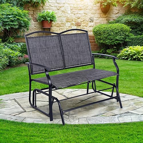 Miniatura 4 de Backyard Expressions - Banco mecedor para 2 personas para exteriores, silla mecedora doble para patio con marco de acero recubierto de polvo para