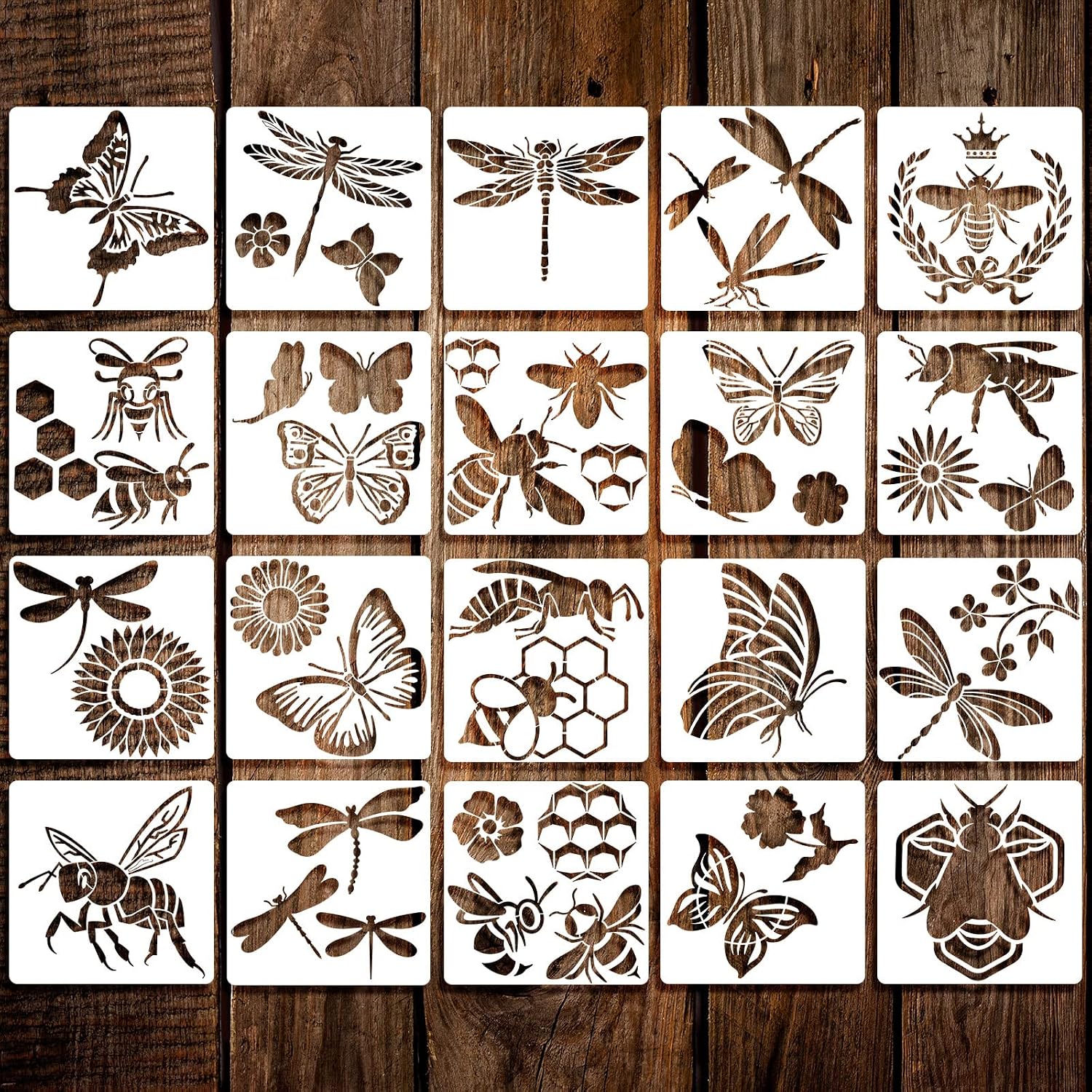 20 Pieces Stencils for Painting Reusable Animal Plant Music Stencil Spring Summer Fall Winter Stencil Template, DIY Stencils for Painting on Wood Canvas Christmas Decor (Insect Style)