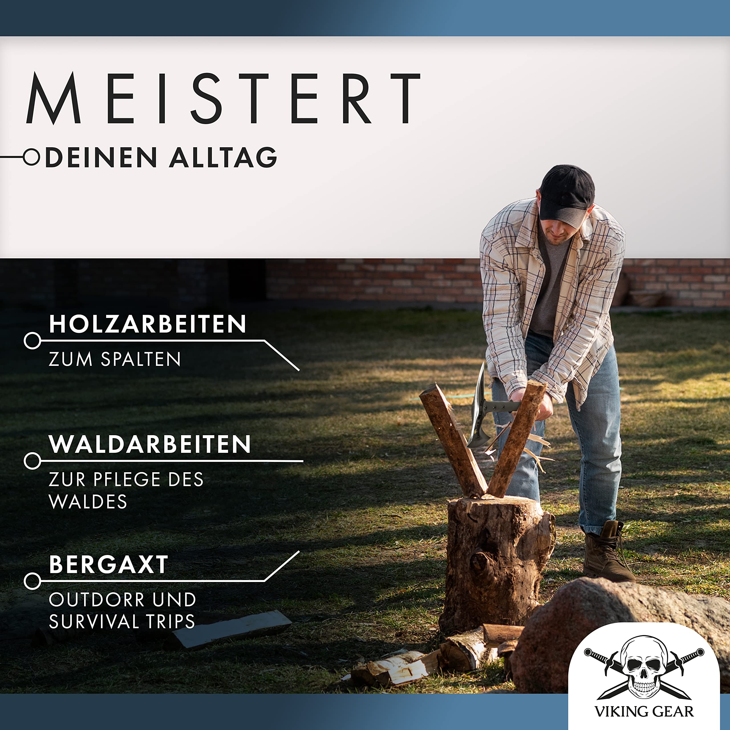 Viking Gear Axt Survival mit ergonomischen Griff perfekt als Camping Beil – Axt zum Holzspalten - Bushcraft für Outdoor Abenteuer Camping – Tactical Tomahawks Axe