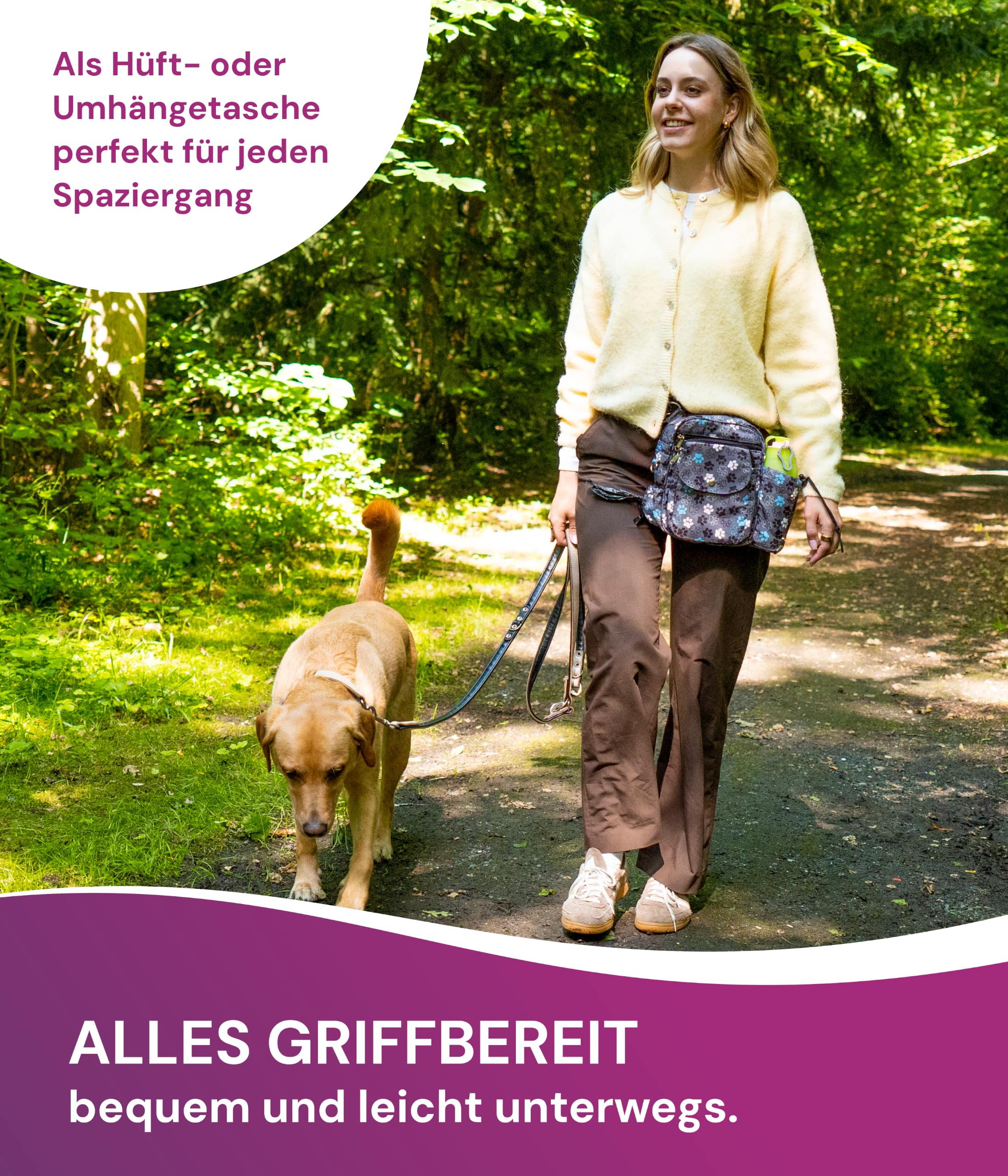 Konstanz Mandala 71049 – Gassitasche mit integriertem Flaschenhalter – Leckerlitasche für Hunde, wasserabweisend, 2-in-1 Tasche – für Gassi & Training