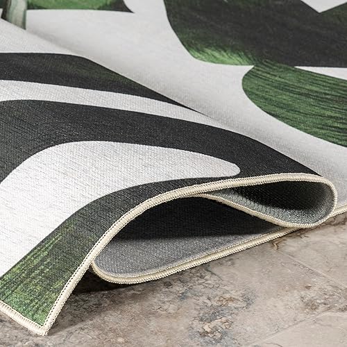 Miniatura 6 de nuLOOM Hanni Leaves - Alfombra lavable a máquina para interiores y exteriores, 5 x 8 pies, color verde