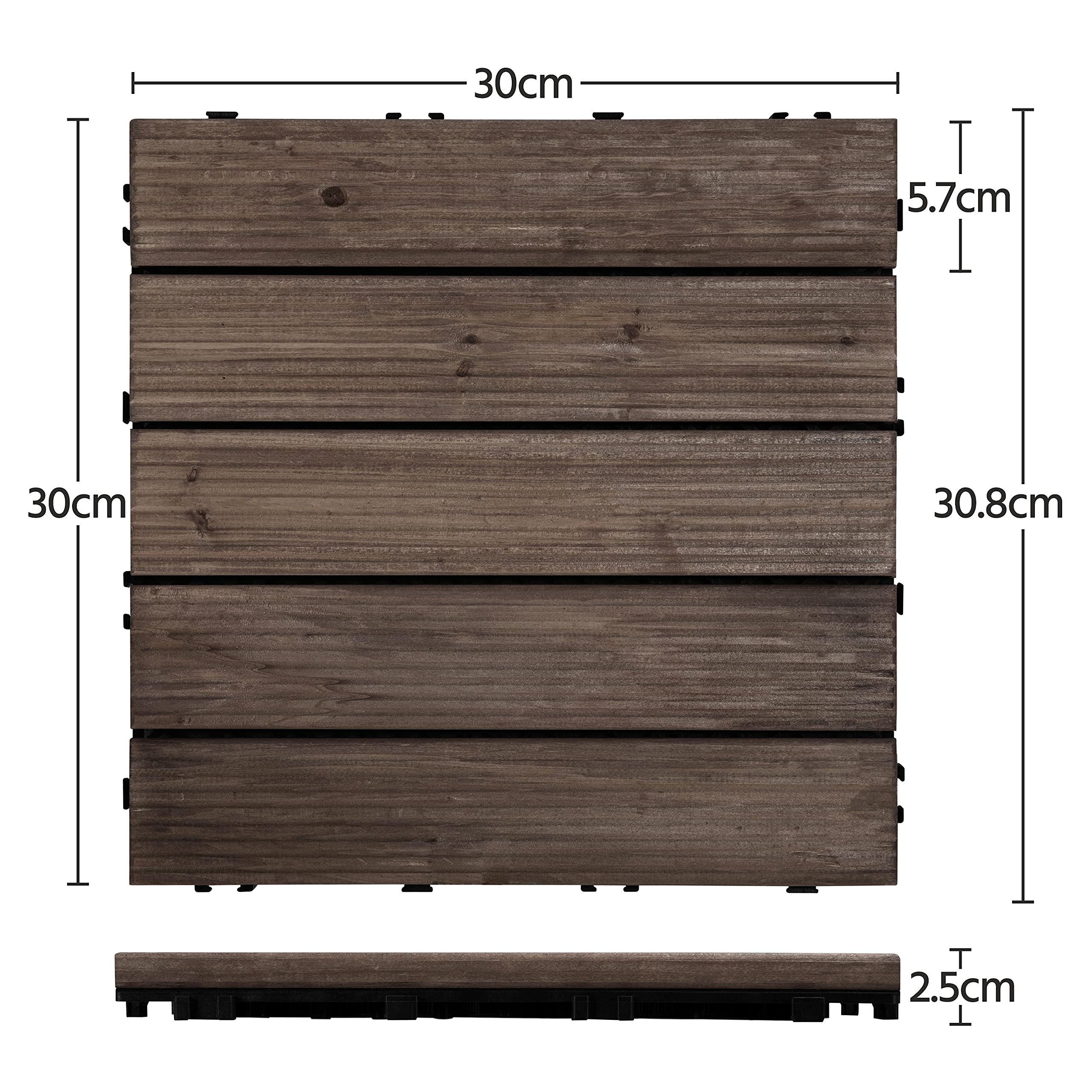 Yaheetech 30 x 30 cm tegels voor binnen en buiten, houten tegels, balkontegels, 27 stuks = 2,43 m² per verpakking, balkonvloerbedekking met drainagesysteem, massief hout A-Natural Wood