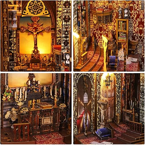 Miniatura 3 de GuDoQi Kit de rincón de libros de bricolaje, sujetalibros de madera para casa de muñecas de bricolaje, estante de biblioteca, kit de casa de muñecas