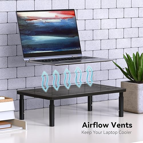 Miniatura 2 de Soporte elevador de bambú para monitor, 4 alturas ajustables, soporte para laptop de 15.55 x 9.25 pulgadas con rejillas de ventilación de flujo de