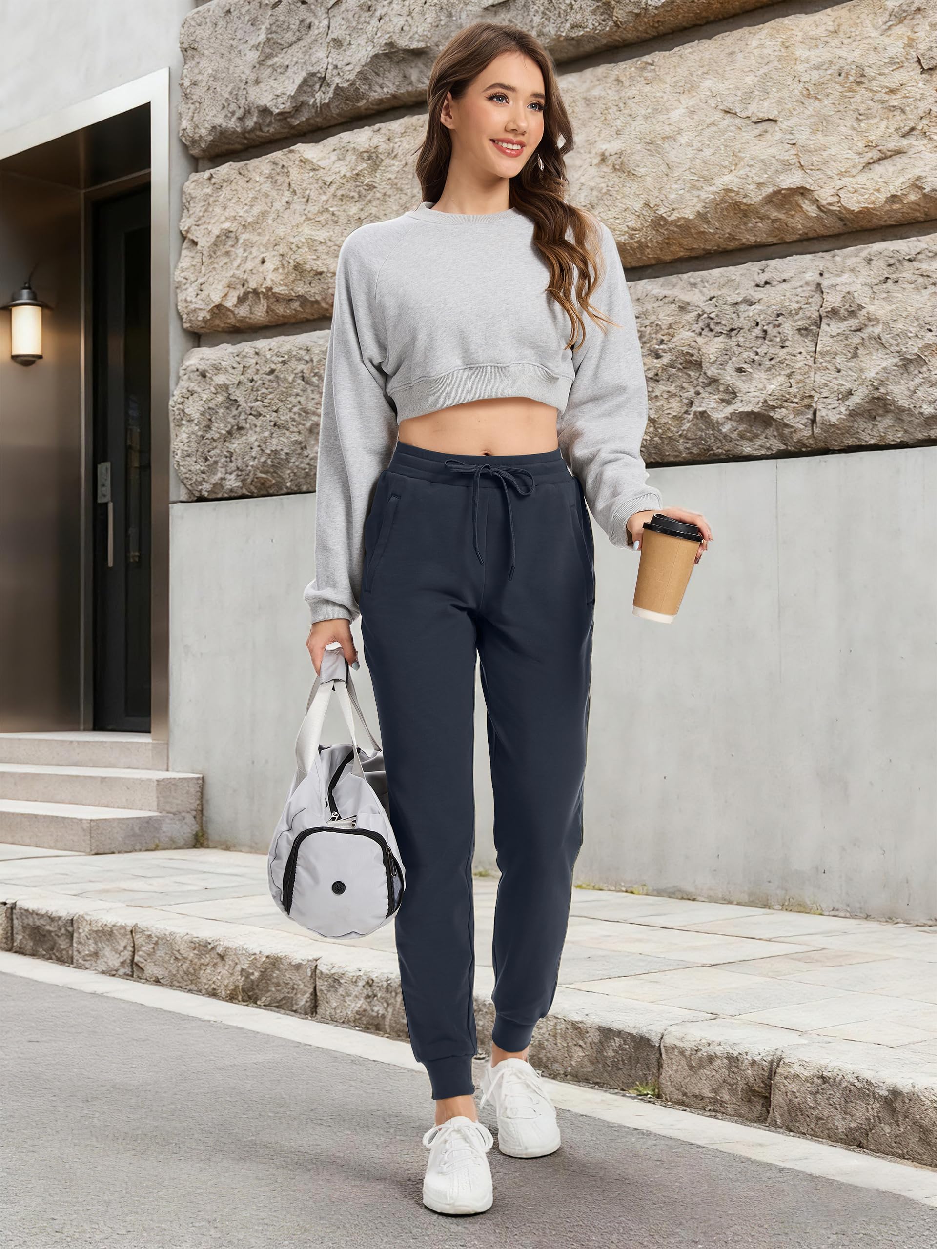 SEVEGO Pantalon de Jogging Femme Survêtement Sport en Coton Cordon de Serrage avec Poches Elastique
