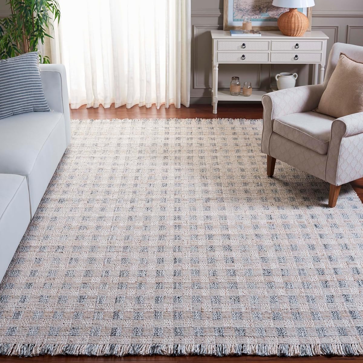 SAFAVIEH Area Rug 8x10 - Renewal Collection - Large - Ivory & Grey, Handmade, Ideal for Living Room, Bedroom, Office, Dining Space (RNW901A)