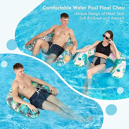 Miniatura 2 de Stonful Paquete de 3 flotadores de piscina, silla inflable de piscina, flotadores de descanso tamaño adulto con portavasos y respaldo, tumbona