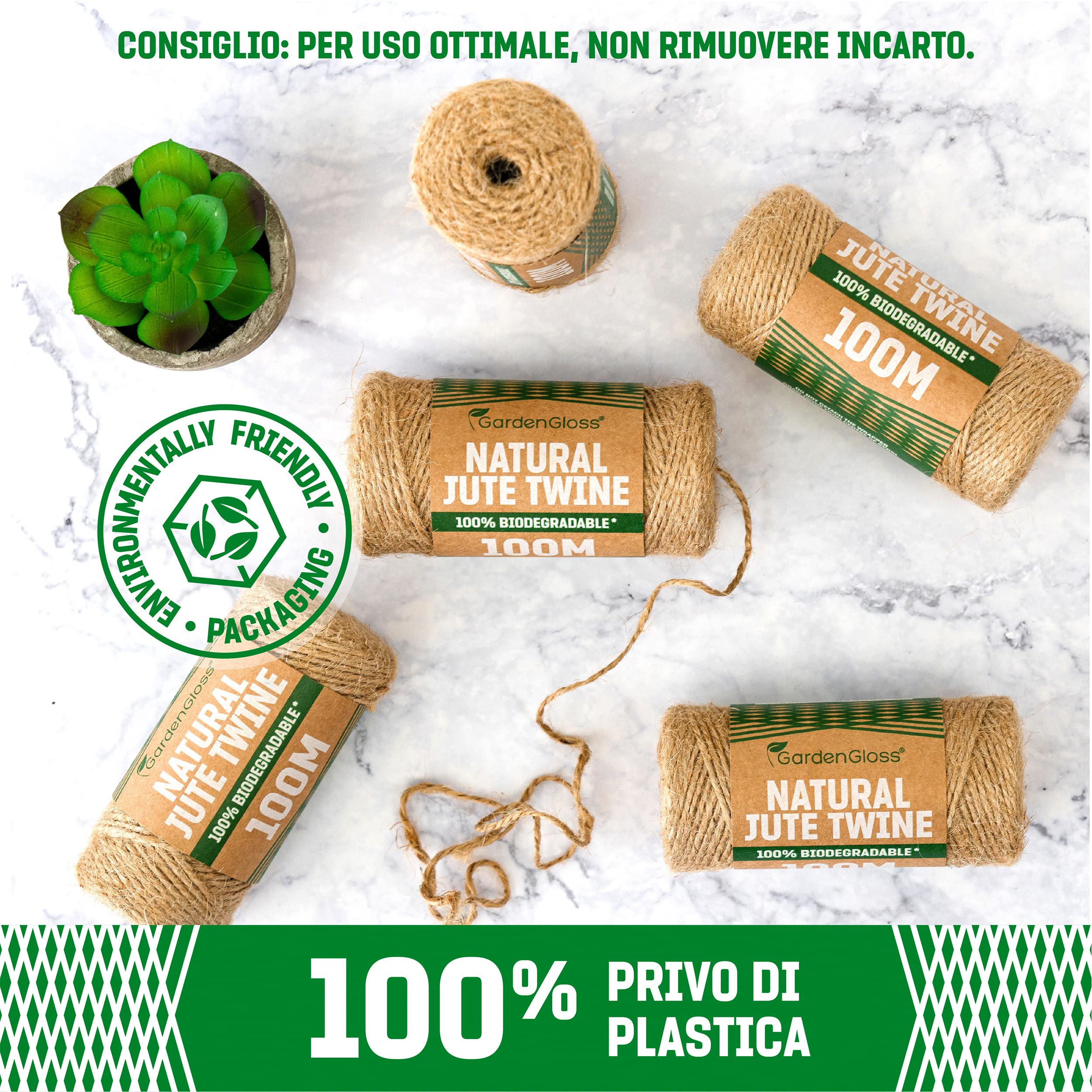 GardenGloss® Corda Juta In Fibra Naturale (100m) - Spago per il giardinaggio, l'artigianato, il fai da te e le confezioni regalo - 100% biodegradabile