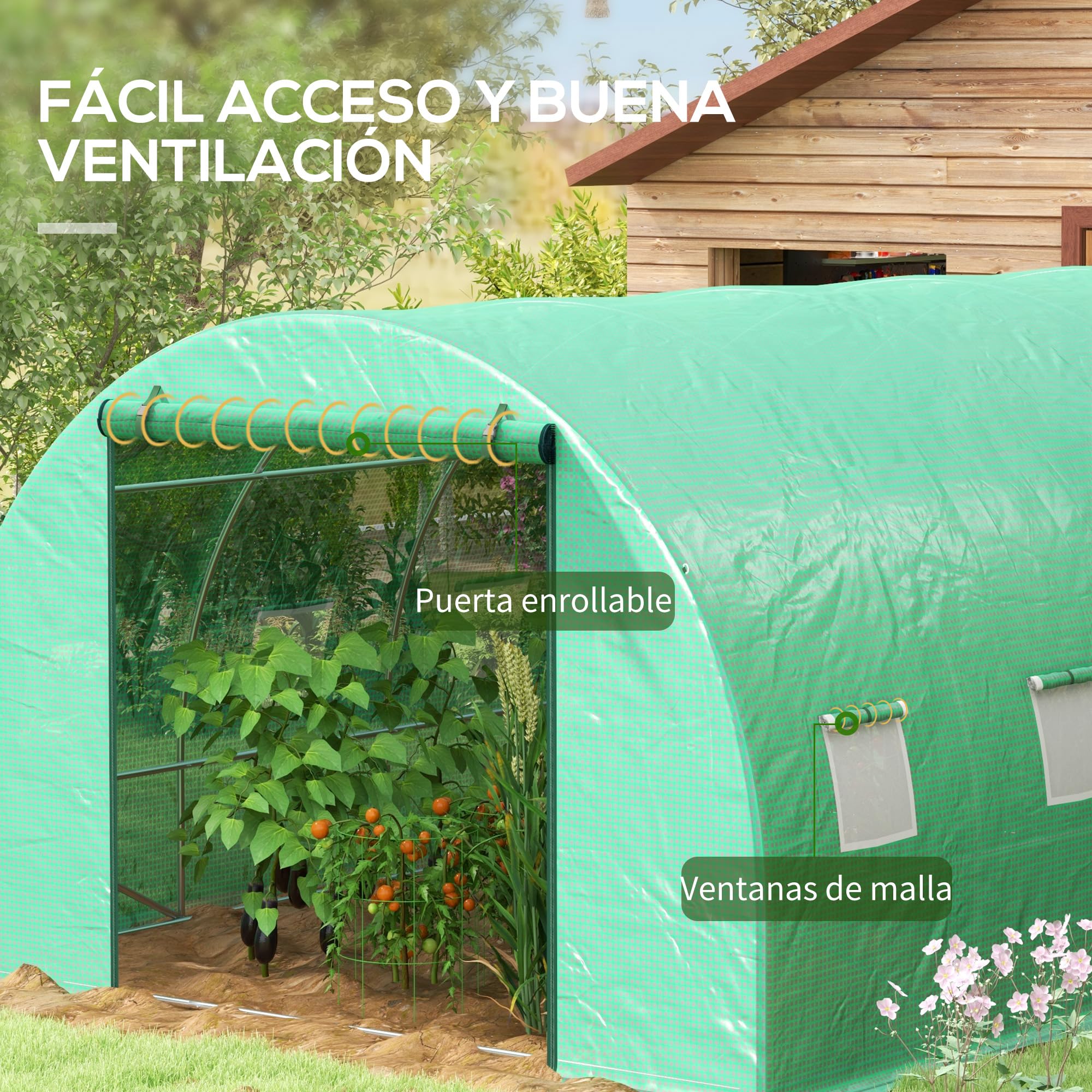 Outsunny Invernadero de Exterior 6x3x2 m con Sistema de Riego Integrado y 12 Ventanas con Malla y 1 Puerta Enrollable para Jardín Patio Verde