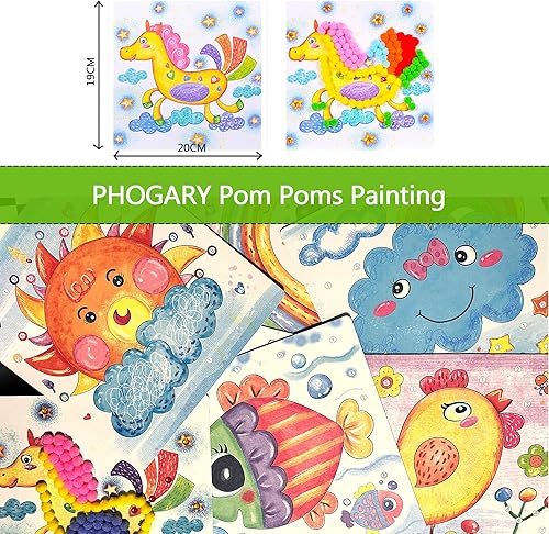 Miniatura 7 de PHOGARY Kit de manualidades con pompones pequeños para todas las edades, calcomanías de animales de flores, arco iris, suministros de pintura,