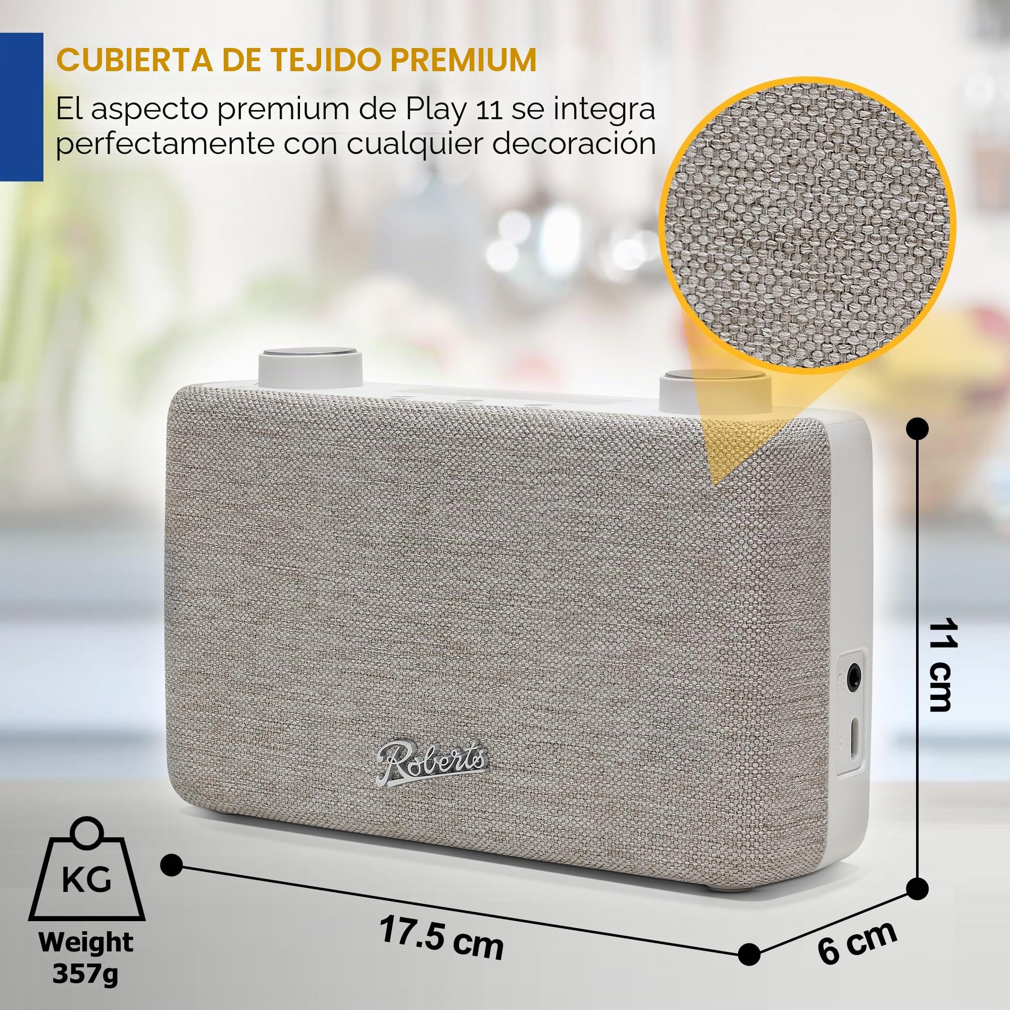 Roberts Radio Play11 Dab/Dab+/FM Digital - Blanco - Portátil - Enchufe para Auriculares