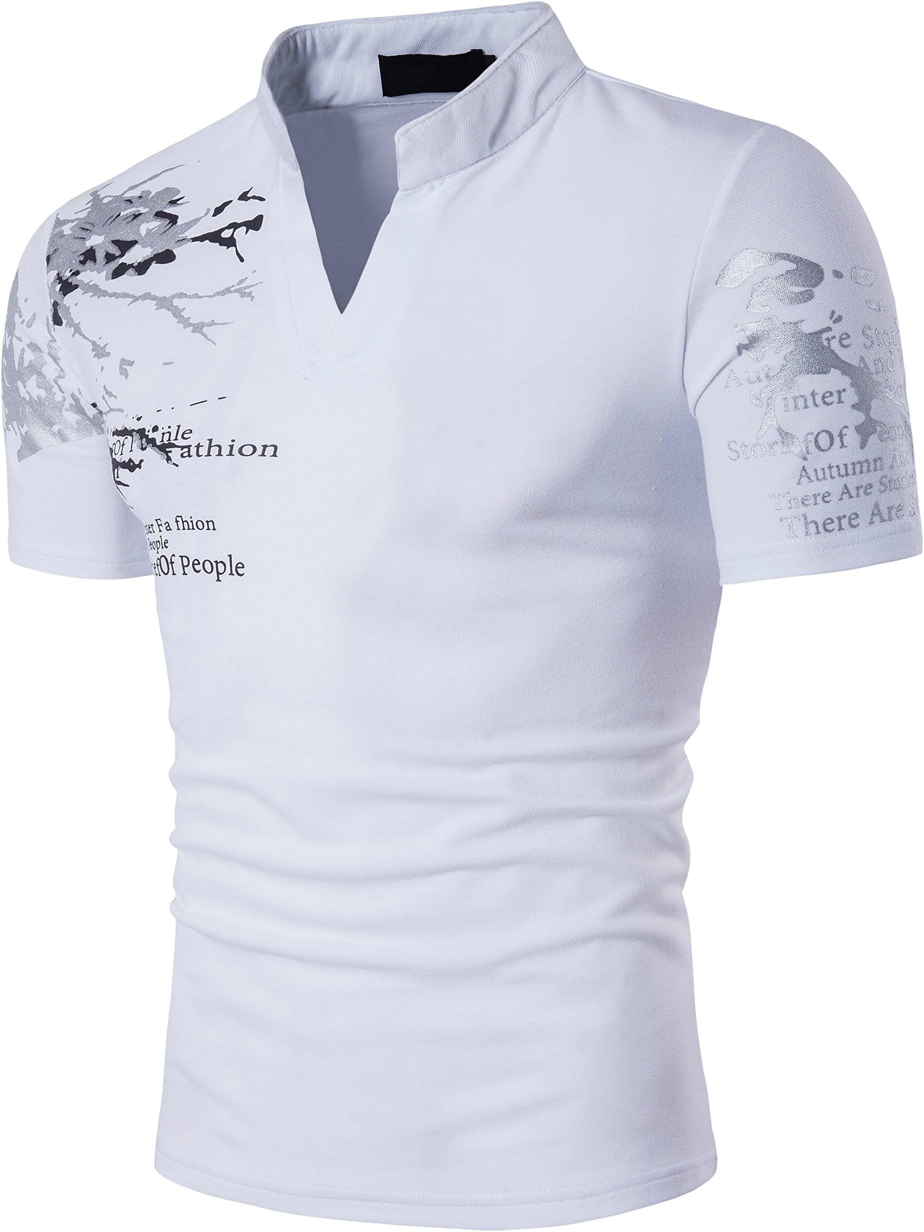 Men's Long Sleeve Polo Shirt Standing Collar Casual Golf T-Shirt Sweatshirt (Short Sleeve / White2, Medium)
