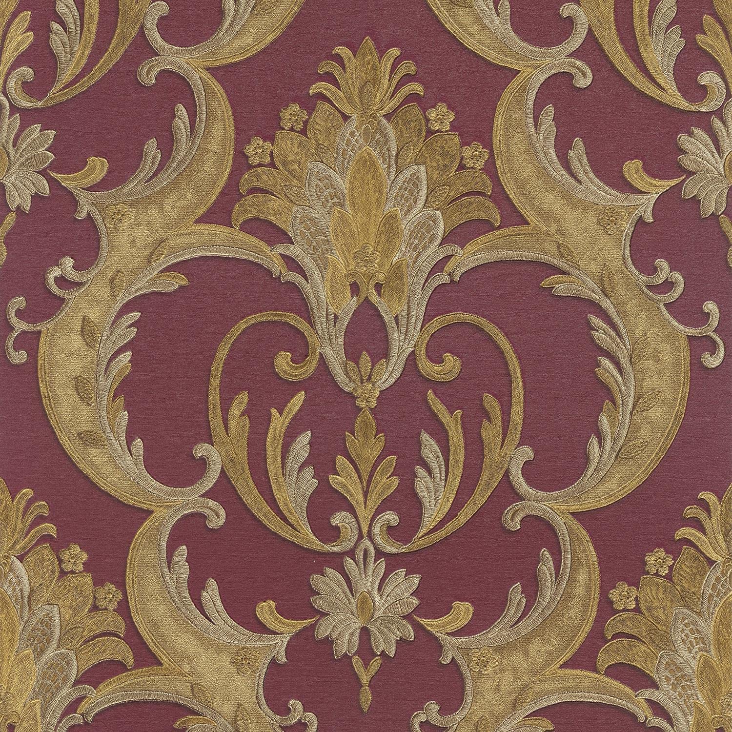 Debona Modern Damask Red Gold Wallpaper