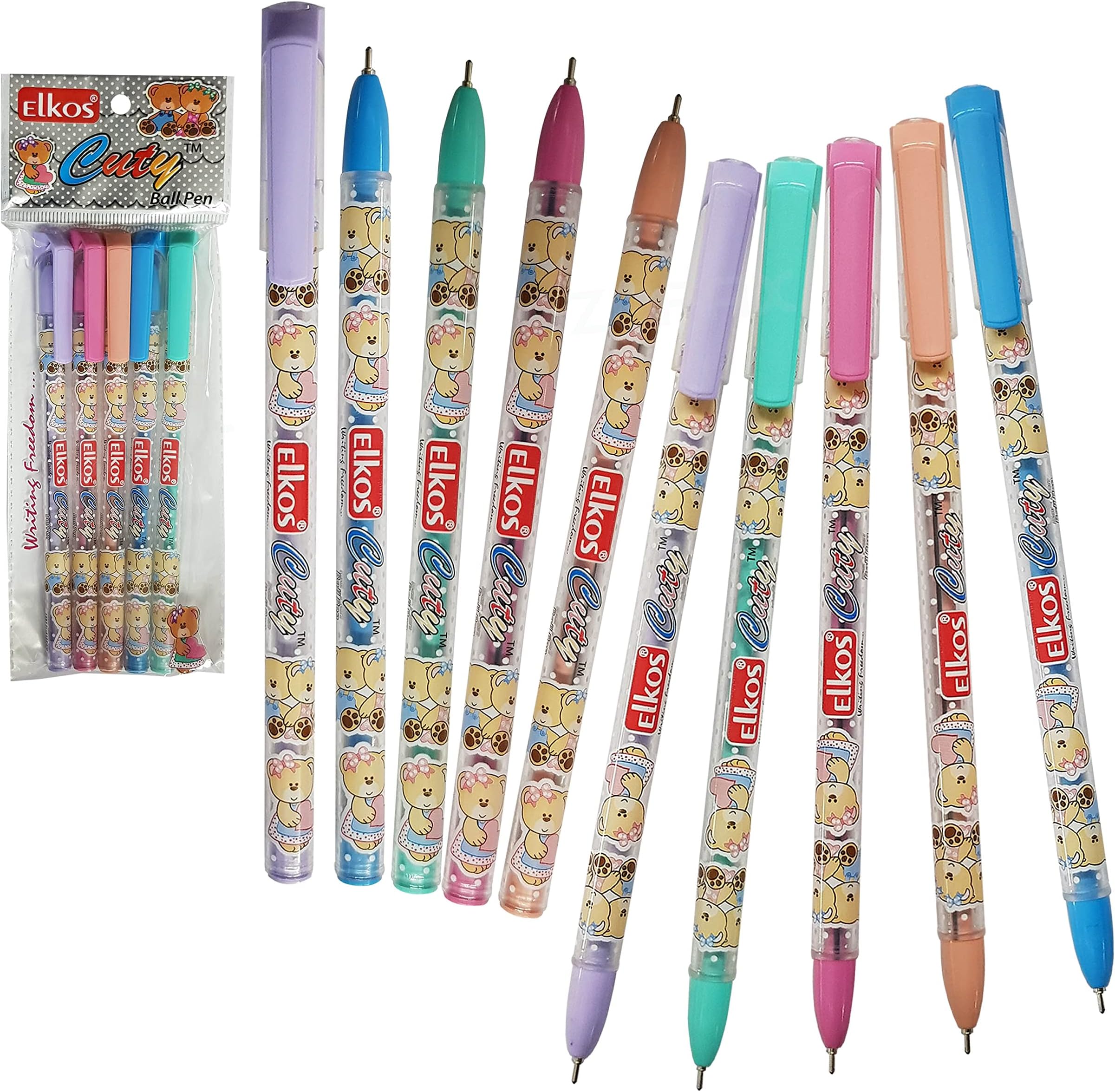 ELKOS BLUE Ballpoint Pens, 0.7mm Fine Point, Pack of 10, Cuty Ball Pens, Smooth Writing, School Office Home Everyday Pens, ZOFAX Black Ball Pen