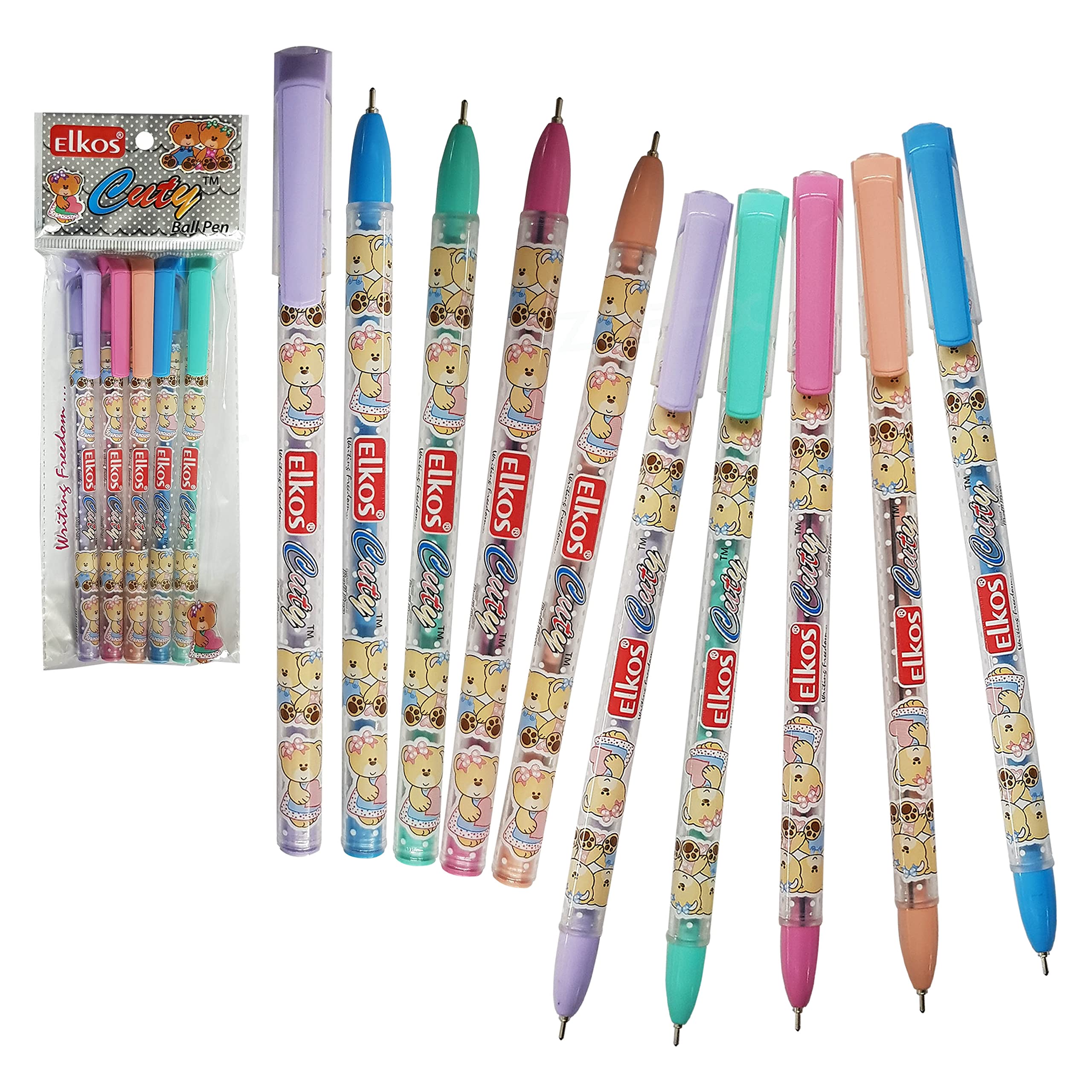 ELKOS BLUE Ballpoint Pens, 0.7mm Fine Point, Pack of 10, Cuty Ball Pens, Smooth Writing, School Office Home Everyday Pens, ZOFAX Black Ball Pen