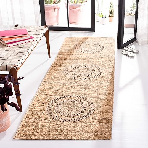 SAFAVIEH Natural Fiber Collection - Alfombra de pasillo de 2 pies 6 pulgadas x 8 pies, beige, yute bohemio hecho a mano, ideal para zonas de alto