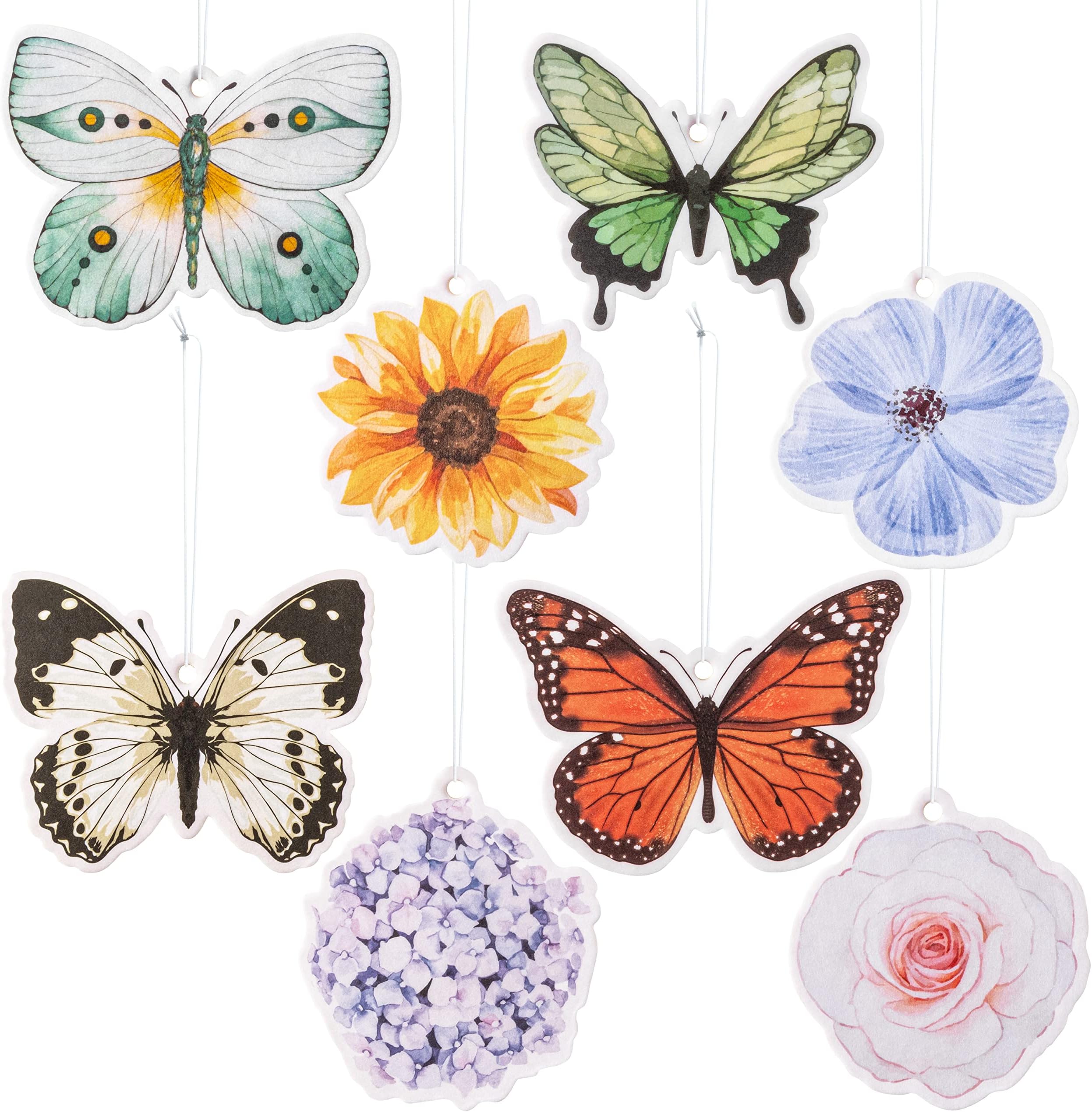 ANGOLIO 8Pcs Automotive Air Freshener Colorful Flowers Butterfly, Car Air Freshener Hanging Ornament Perfume, Deodorant for Rear View Mirror Decorative Pendant, Home Interior Accessories Aromatherapy