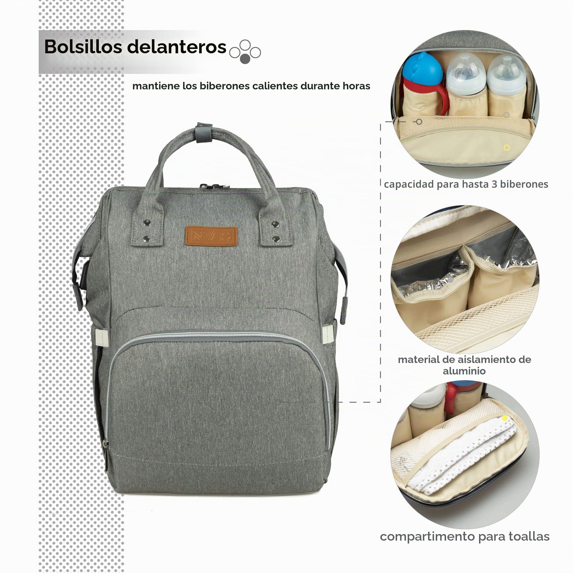Mochilas de Pañales para Bebé, Maternal Bolso Multifuncional con USB de Viaje, Gran Capacidad, Impermeable (Gris)