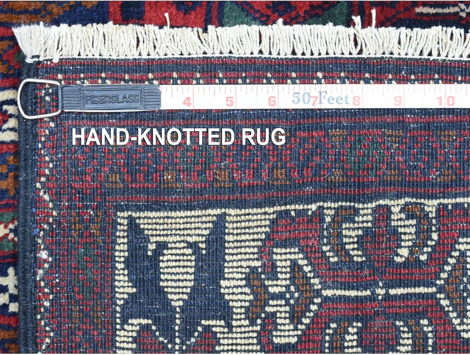 Deep and Saturated Red Afghan Khamyab with Geometric Design Soft and Velvety Wool Hand Knotted Wide Runner Oriental Rug (3'x12'5")