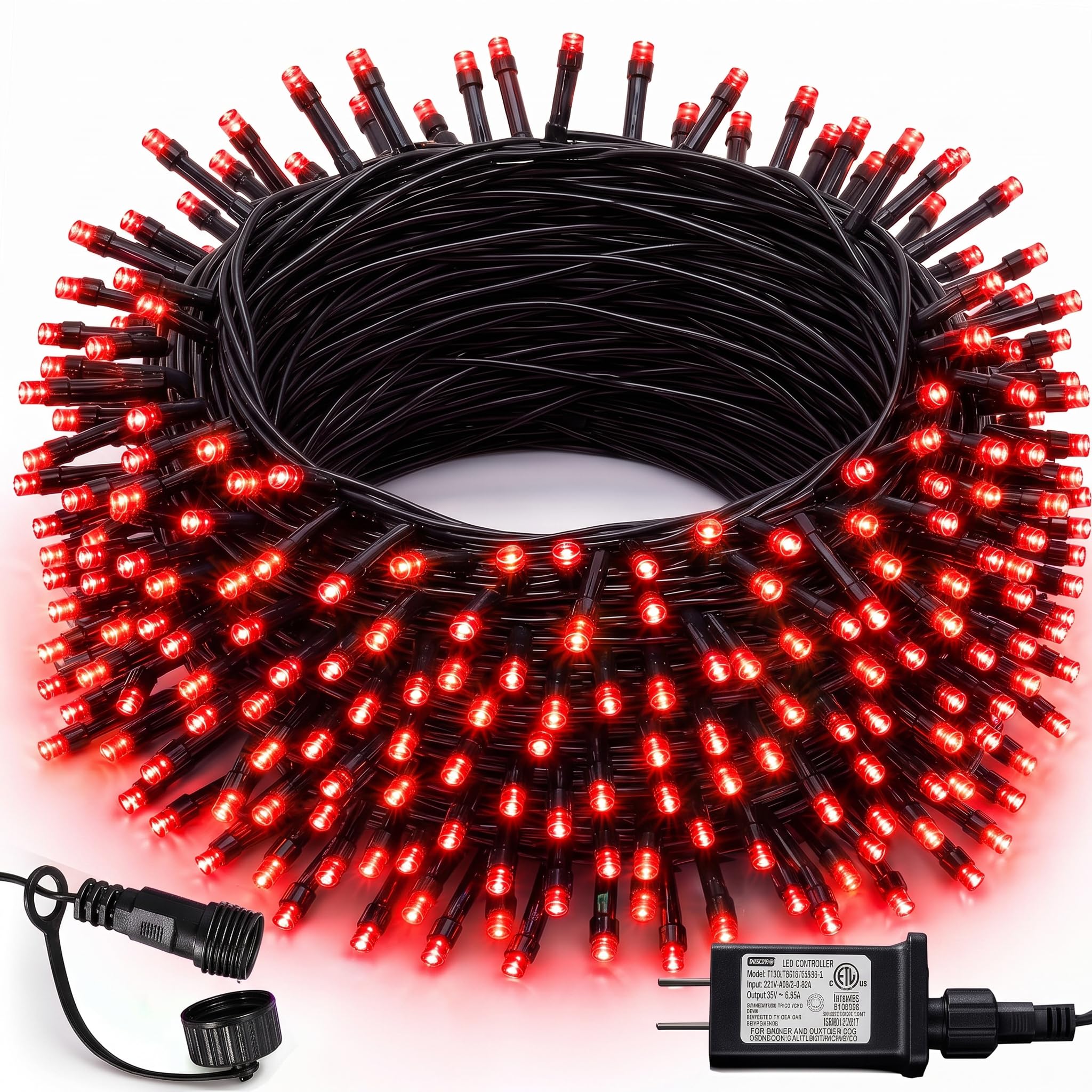 Dazzle Bright 300 LED Christmas String Lights, 100 FT Connectable Waterproof String Lights Green Wire with 8 Modes Christmas Decoration for Indoor Outdoor Party Yard Garden Decor (Red)