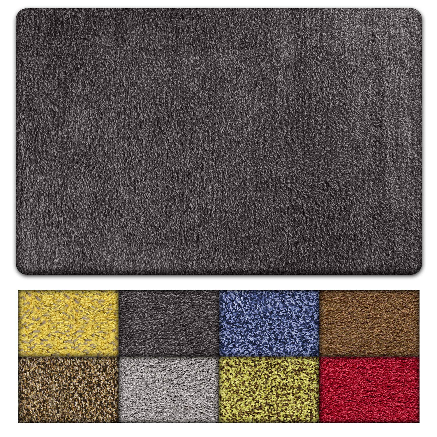 Kaluns Door Mat, Front Doormat, Super Absorbent Mud Mats, Doormats for Entrance Way, Entry Rug, Non Slip PVC Waterproof Backing, Shoe Mat for Entryway, Machine Washable (18x28 Black/Grey)