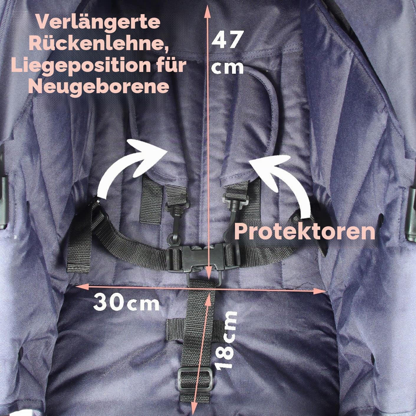 Bambisol Kinderwagen mit Doppelstock, kompakt, Regenschutz inklusive, Marineblau