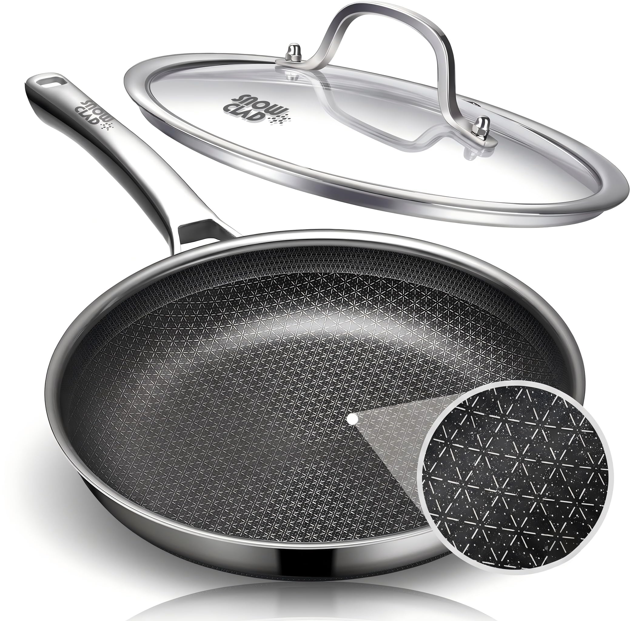 OATOFP Non Stick Frying Pans 11 inch, Hybrid Improved Version Frying Pans Nonstick with Lid,non stick Stainless Steel Skillets, Quiche Pans