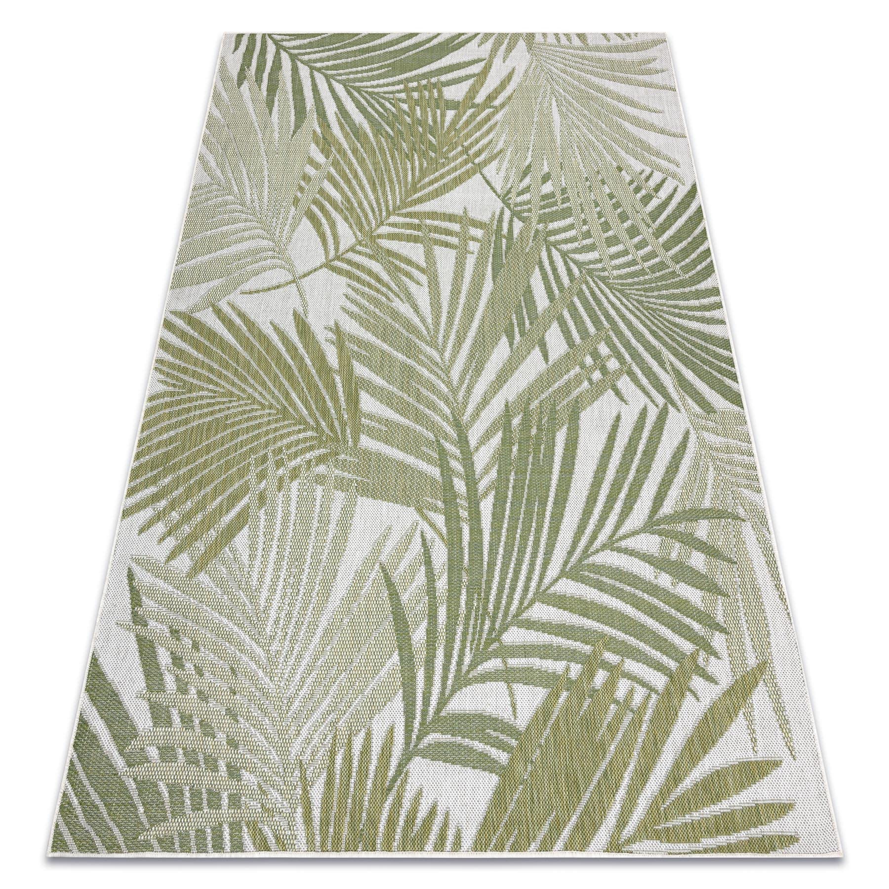 rugsx Tapis SISAL SION Intérieur & Extérieur, Haute qualité, Tissage à Plat, pour Chambre/terrasse/Balcon, Feuilles de Palmier, Tropical, tissé à Plat écru/Vert 80x150 cm