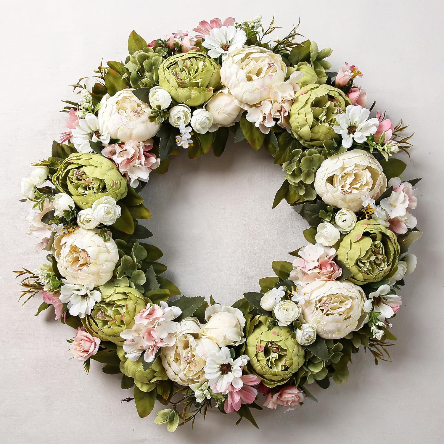 Peony Wreath 23'' Spring Wreaths for Front Door, Artificial Large Floral Wreath for Front Door Wall Decor, Valentine’s Day Home Wedding Housewarming Gift EZsenses (Light Pink)