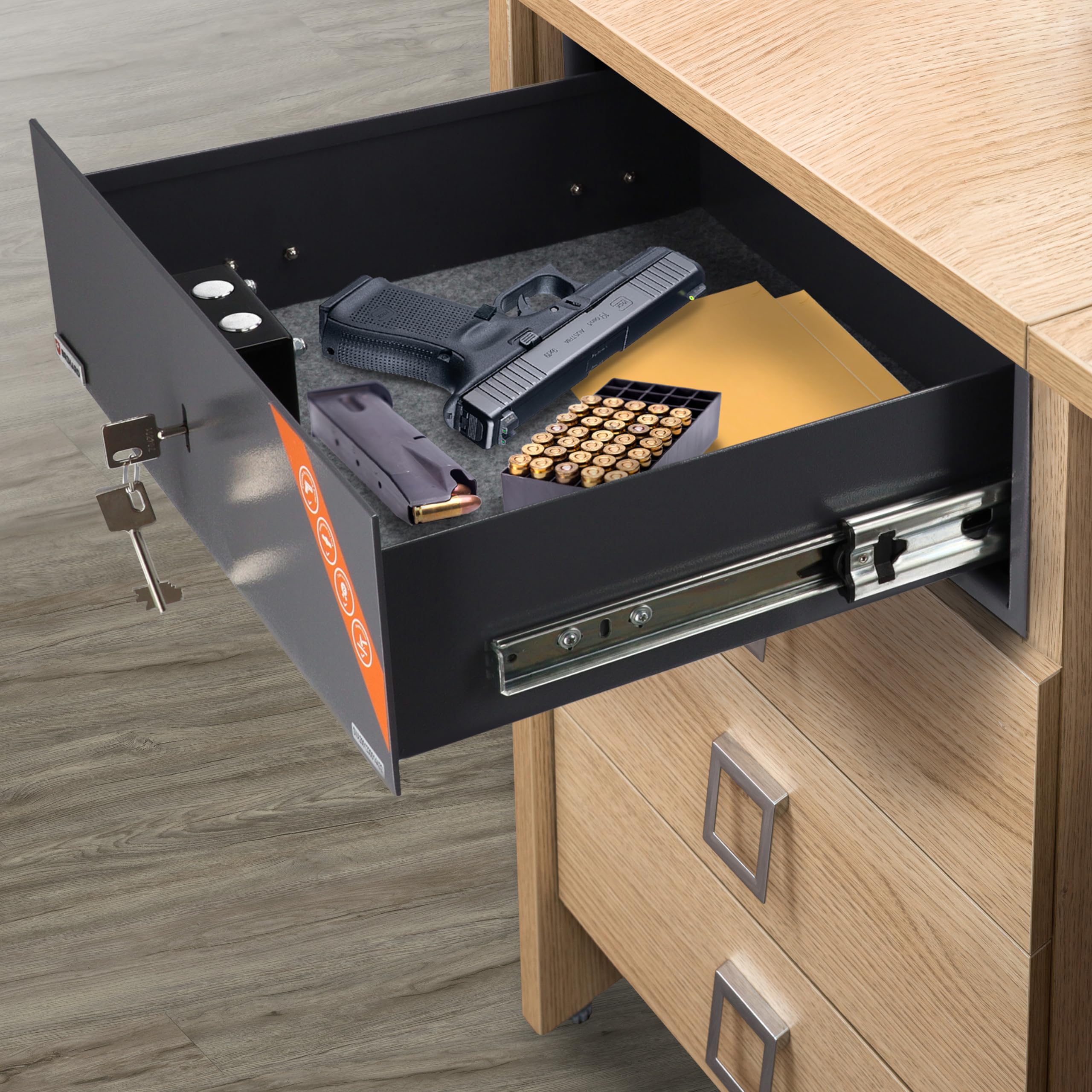 Caja Fuerte Brihard Gun Drawer con Cerradura de Llave, Resistente alfombrada, Caja Fuerte Duradera y Segura con Posibilidad de Instalar en Muebles, Almacenamiento Discreto para Armas y Munición