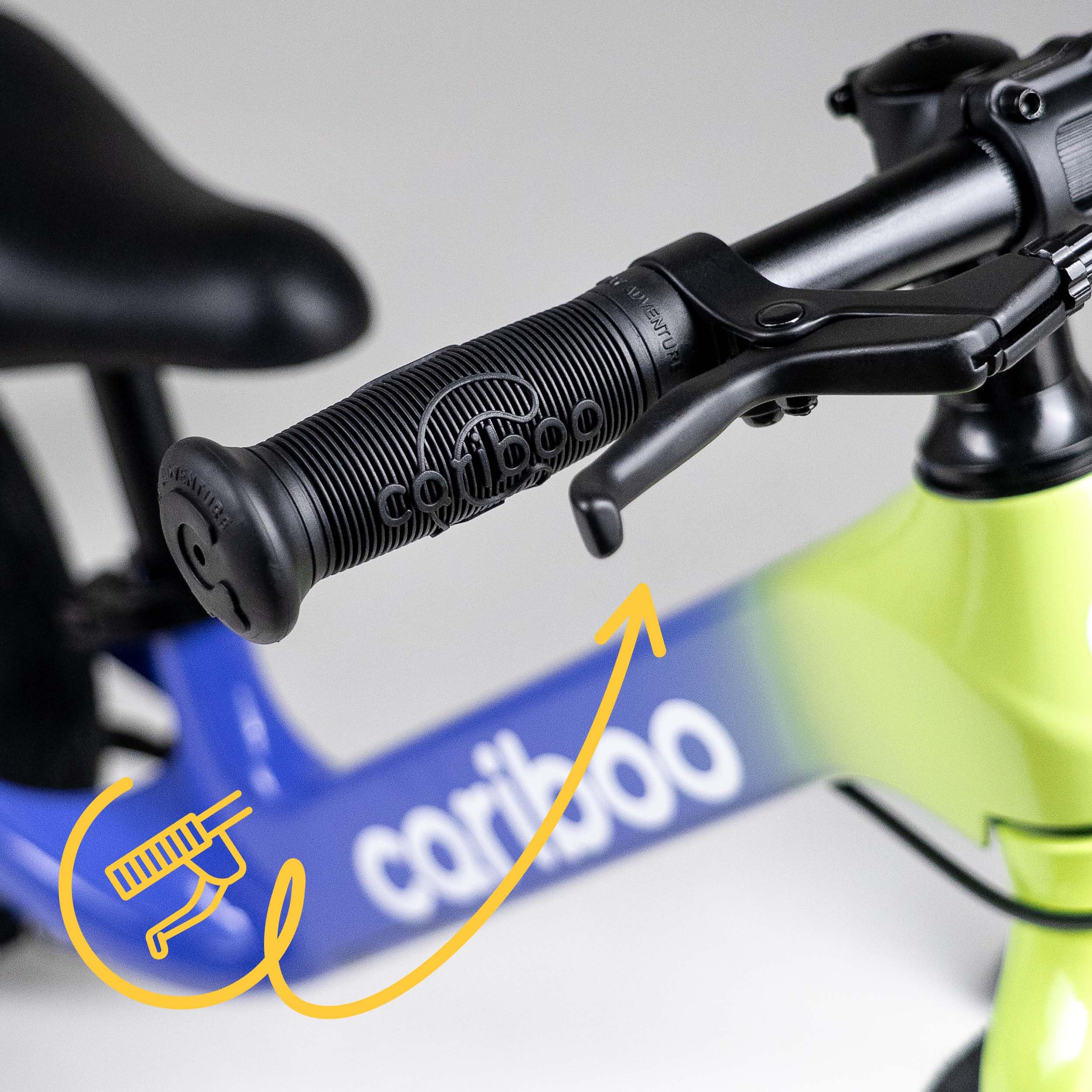 Cariboo Draisienne pour Enfants dès 2 Ans - Ultralégère 3,6 kg - Selle et Guidon Réglables - Cadre en Magnésium, Frein V-Brake - Charge Jusqu’à 30 kg - Magnesium Max Jaune Citron-Bleu