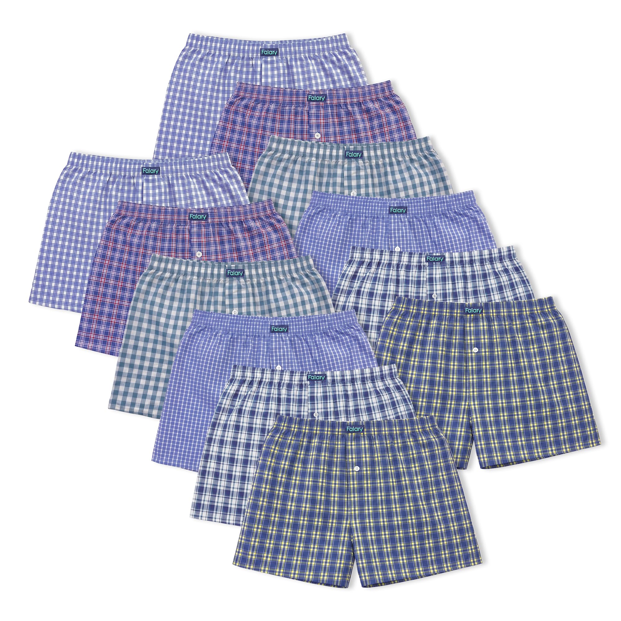 FALARY American Boxershorts Herren 6/12er Pack aus 100% Baumwolle | Lockere Unterwäsche Herren, Webstoff Unterhosen für Männer, Klassisch, Weit, Bequem (Gr.S-3XL)
