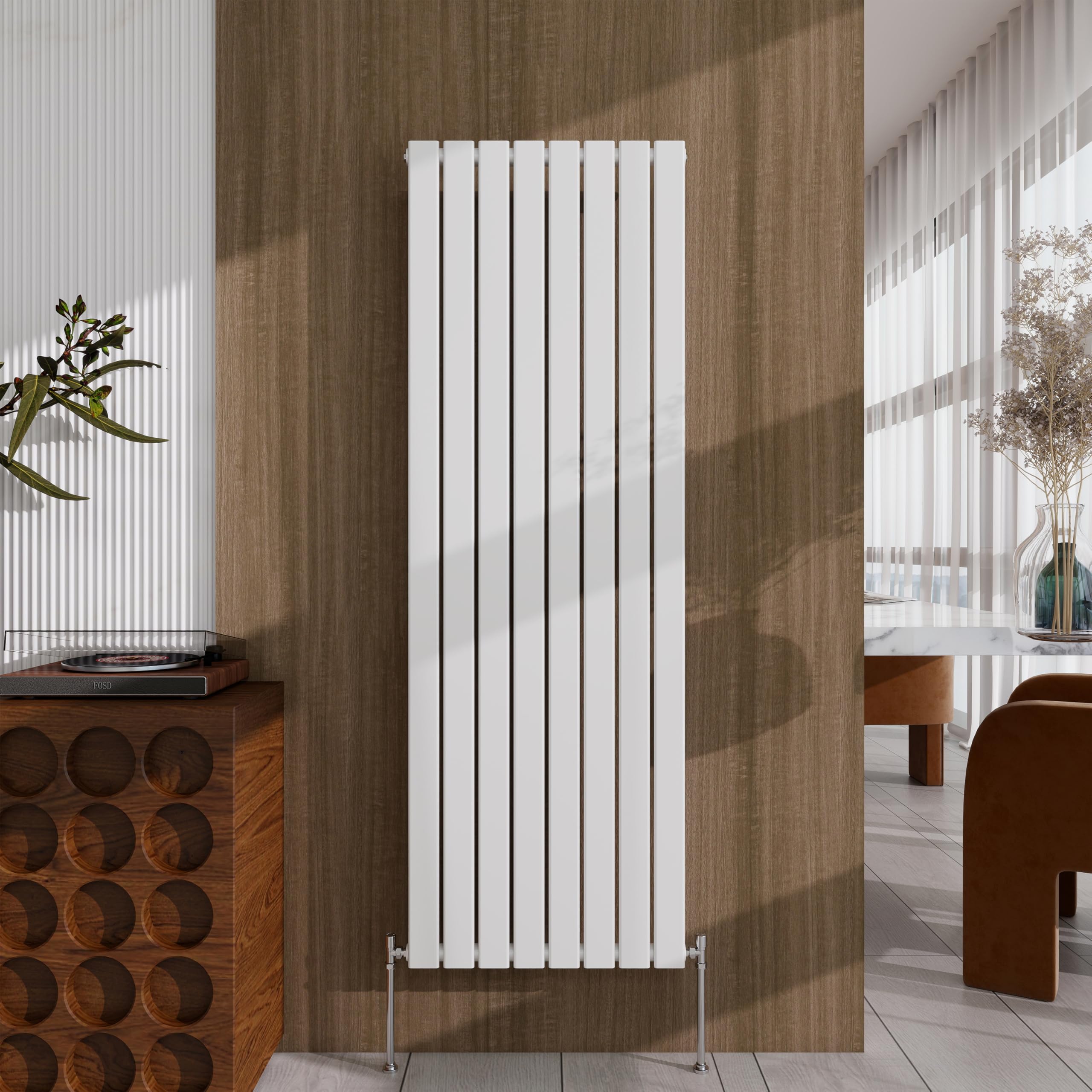 White Vertical Designer Radiator – 1600×544mm Single Panel Flat – Modern Central Heating Bathroom Radiator