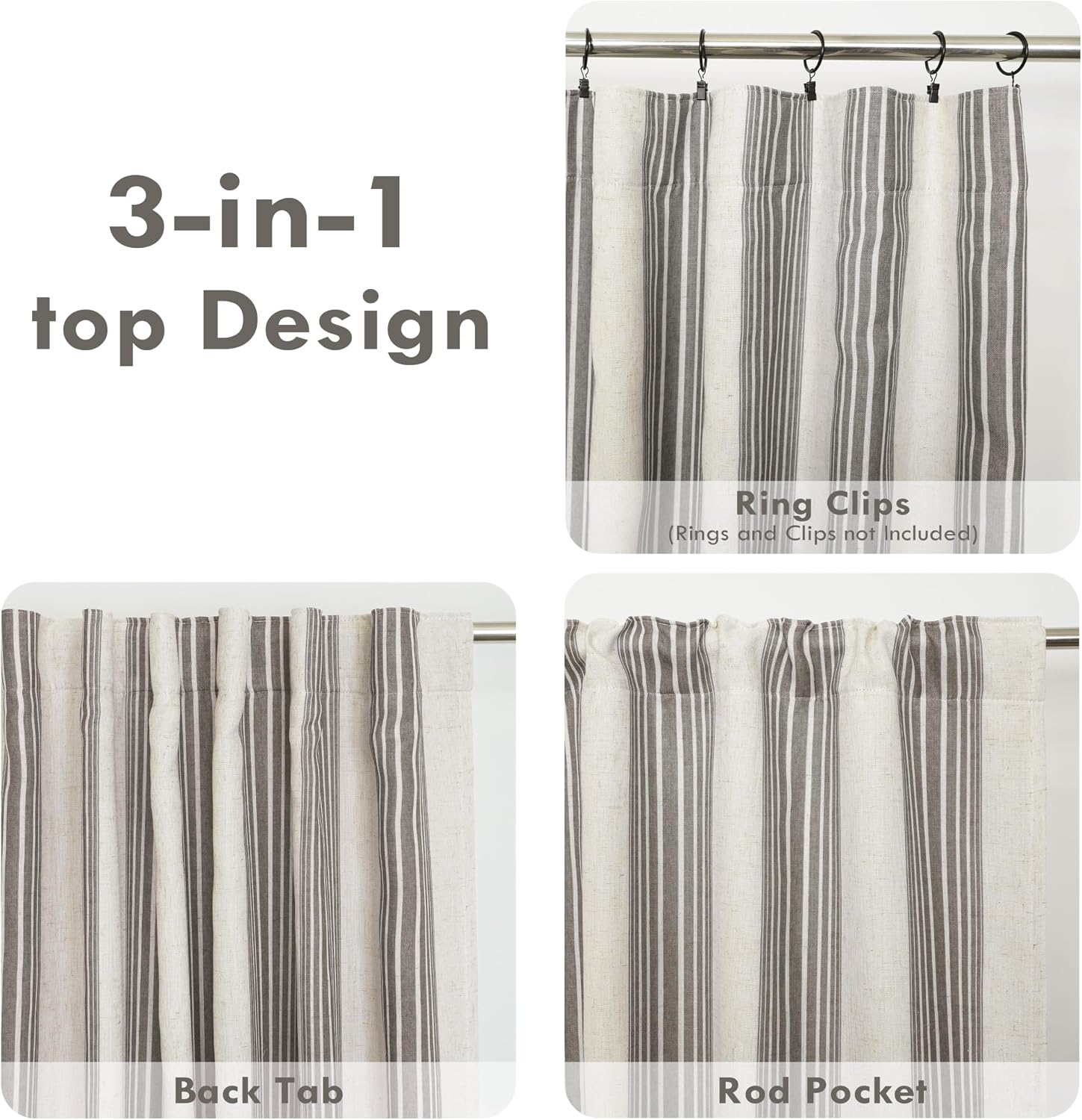 DriftAway Chris Blackout Curtain 2 Panels Back Tab, W52xL108, Gray image 3