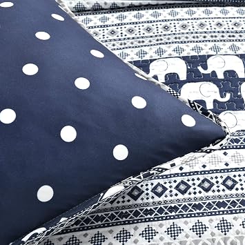 Lush Decor Elephant Stripe Reversible Quilt Twin Size 4 Piece Set Navy - Toddler Bedding Set Twin Quilt - Blue Quilts - Kids Bedroom Decor