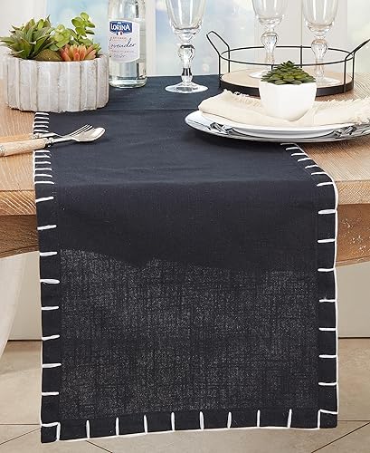 Miniatura 3 de Saro Lifestyle Classic Charm - Camino de mesa grueso con puntada de látigo, negro, 16 x 72 pulgadas